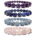 Kristall-Chakra-Armband-Set: Amethyst Sodalith Angelit Rosenquarz