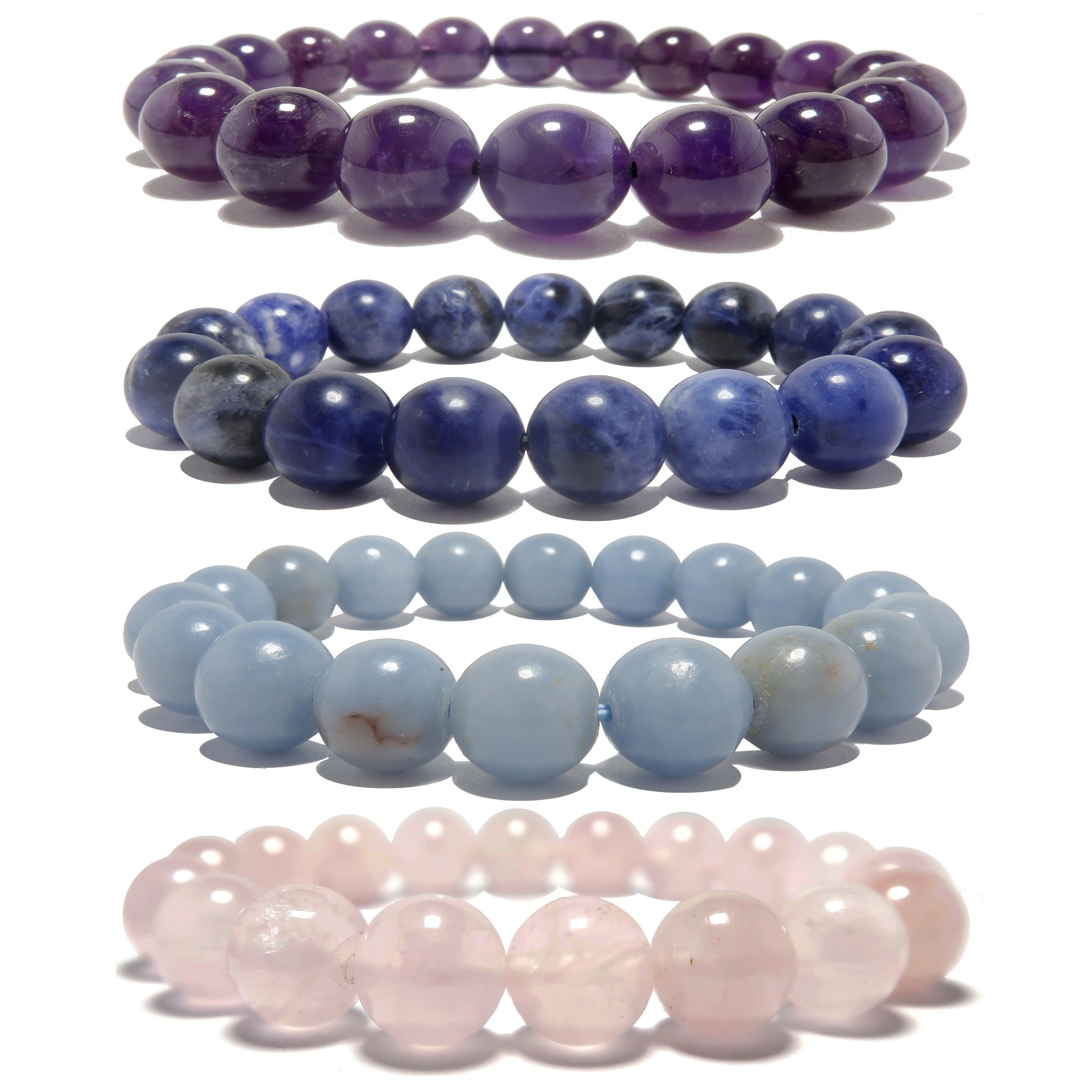 Kristall-Chakra-Armband-Set: Amethyst Sodalith Angelit Rosenquarz