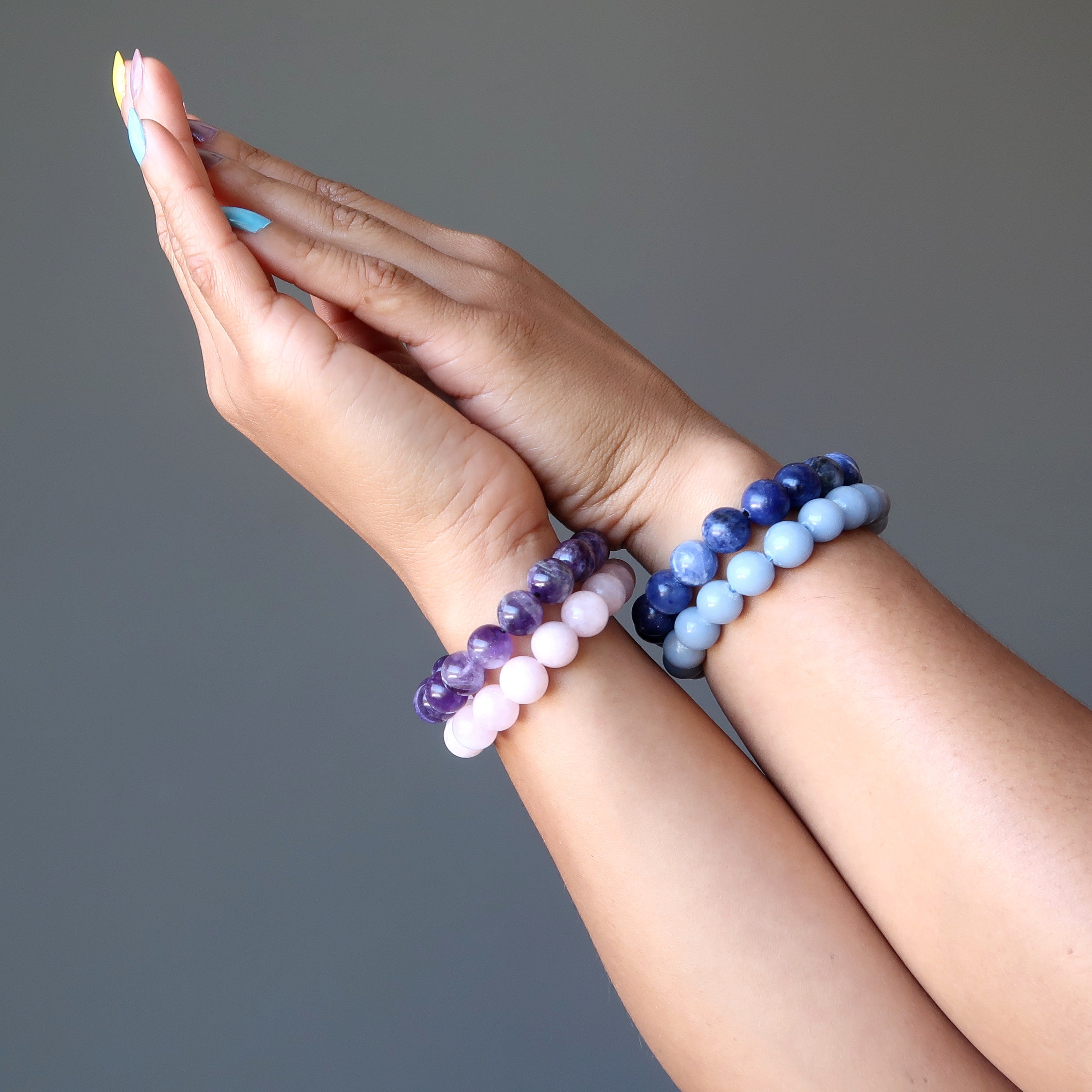 Kristall-Chakra-Armband-Set: Amethyst Sodalith Angelit Rosenquarz