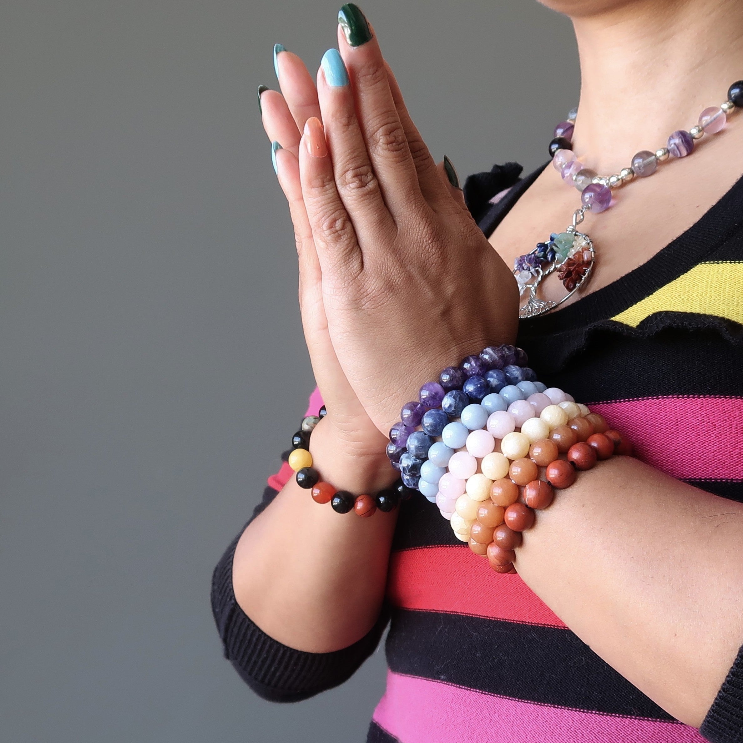 Kristall-Chakra-Armband-Set: 7 Regenbogen-Heilsteine