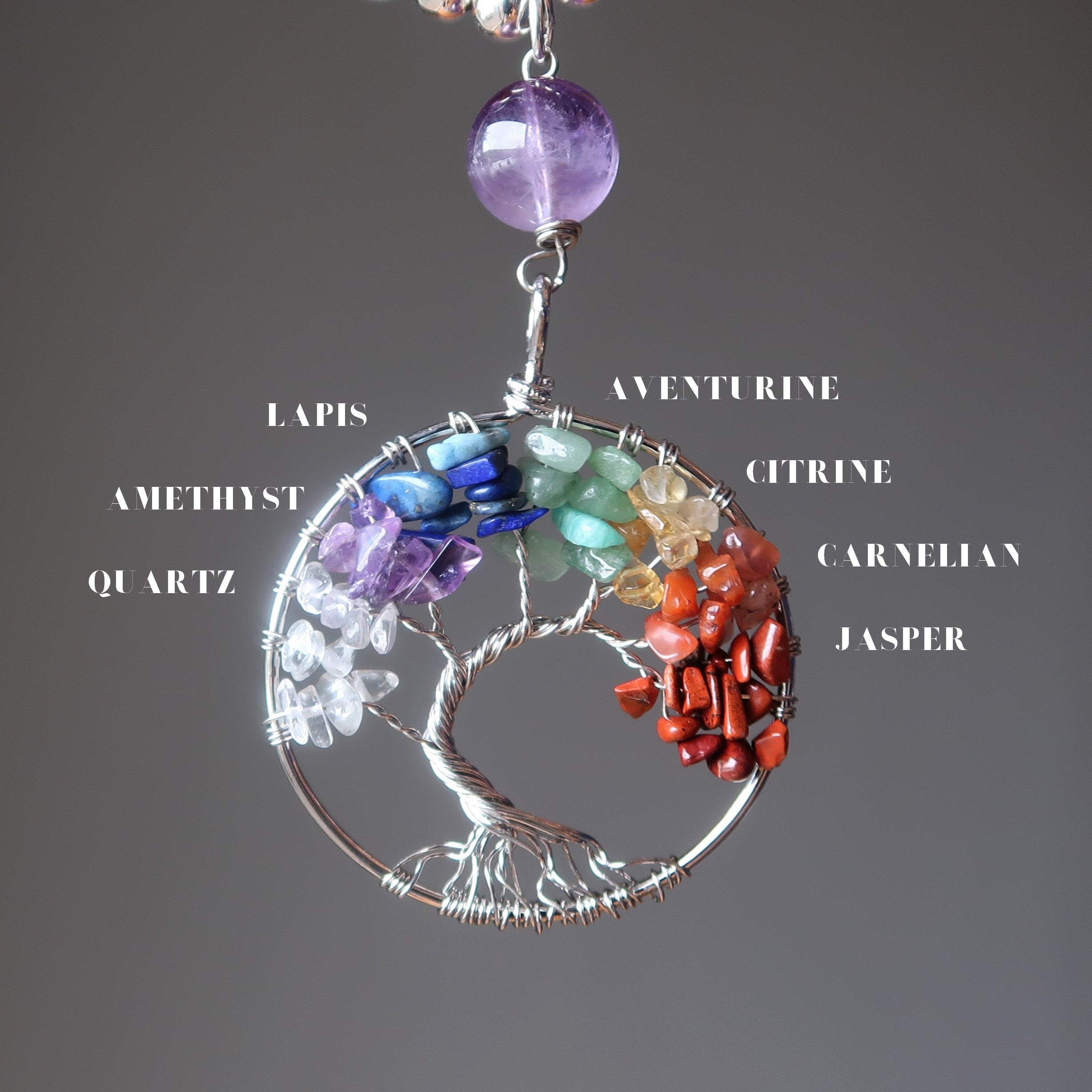 Fluorite Necklace Tree of Life Rainbow Chakra Stones