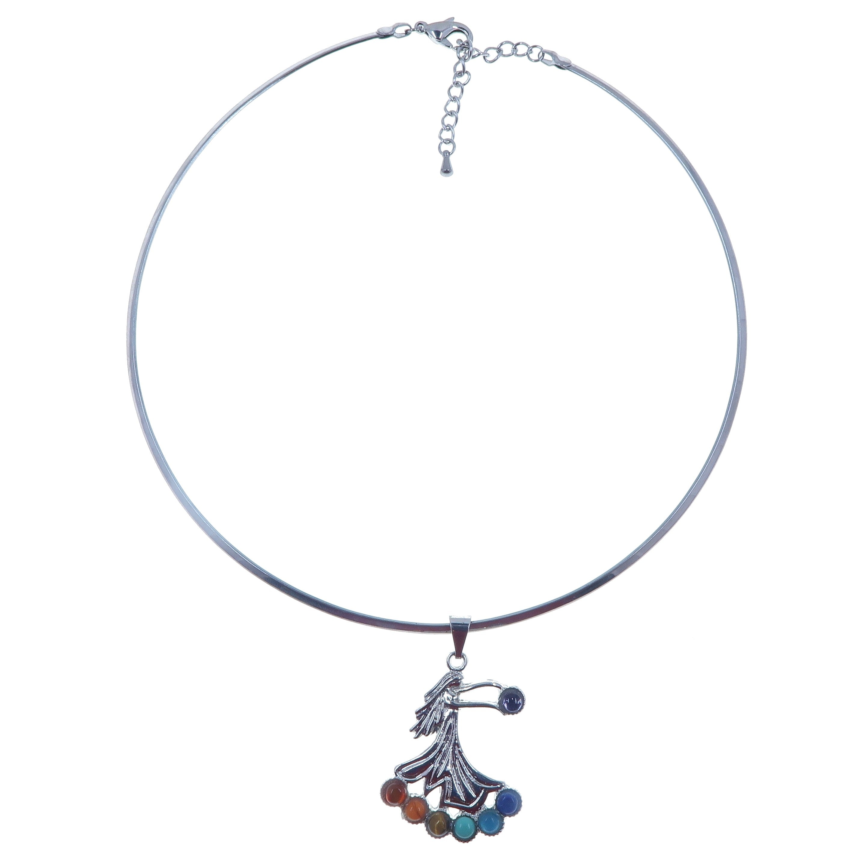 Collier Chakra Ange Généreux Pierres Arc-en-ciel Ras du Cou Argent