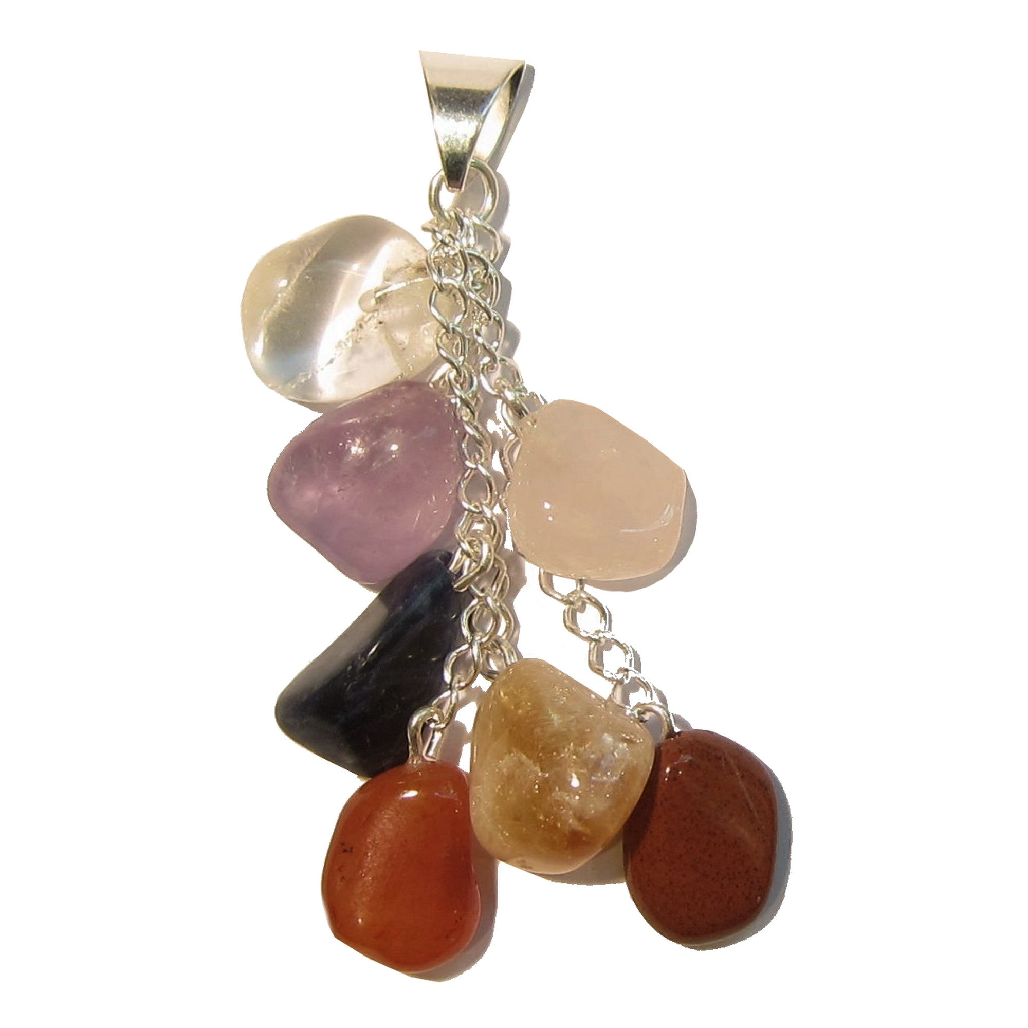 Chakra Pendant 7 Rainbow Stones Dangling Silver