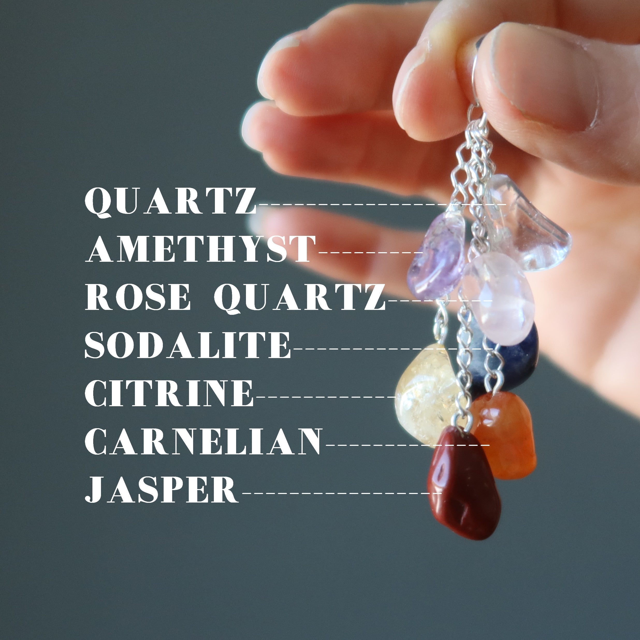 Chakra Pendant 7 Rainbow Stones Dangling Silver