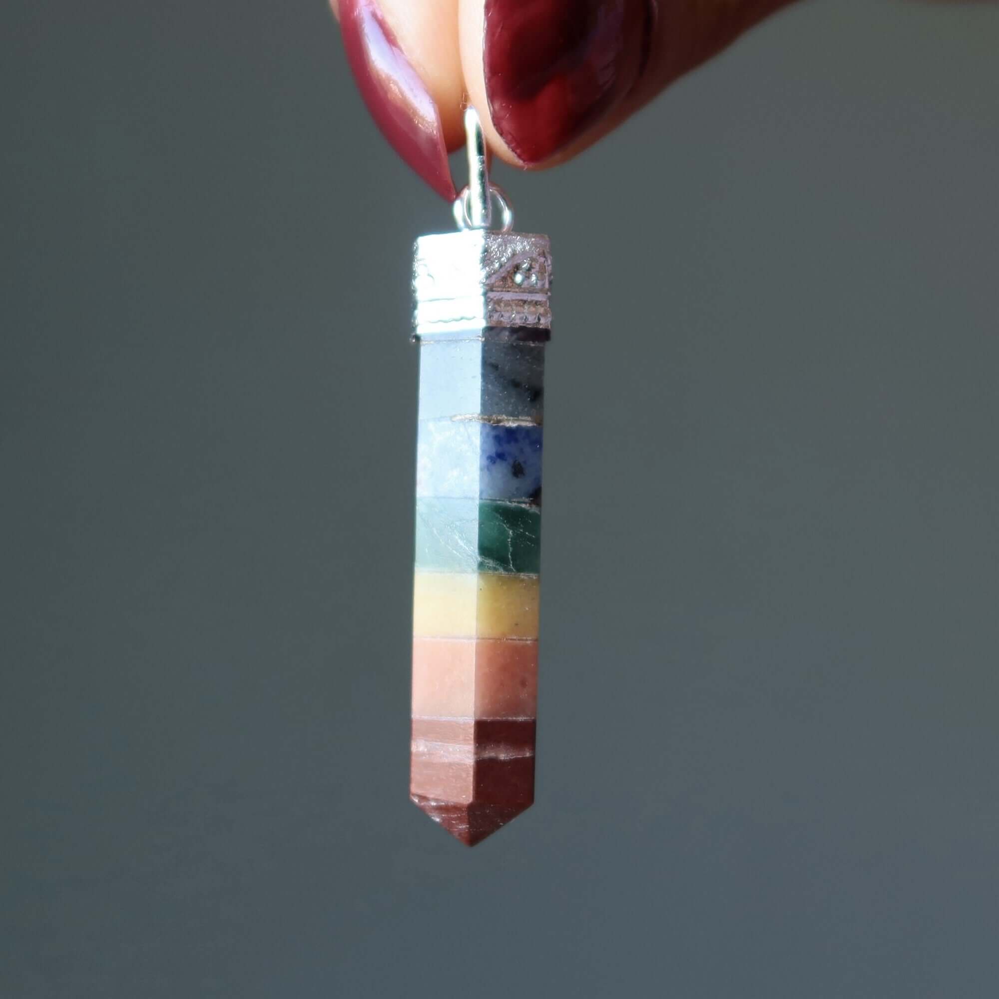 Chakra Pendant Point of Bliss 7 Crystals Silver