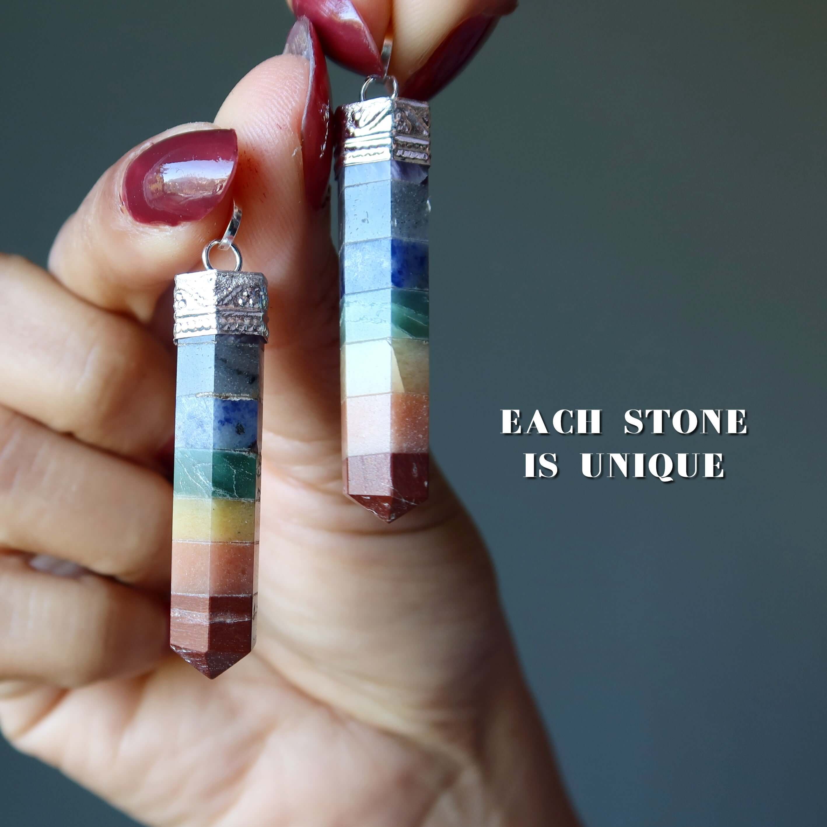 Chakra Pendant Point of Bliss 7 Crystals Silver