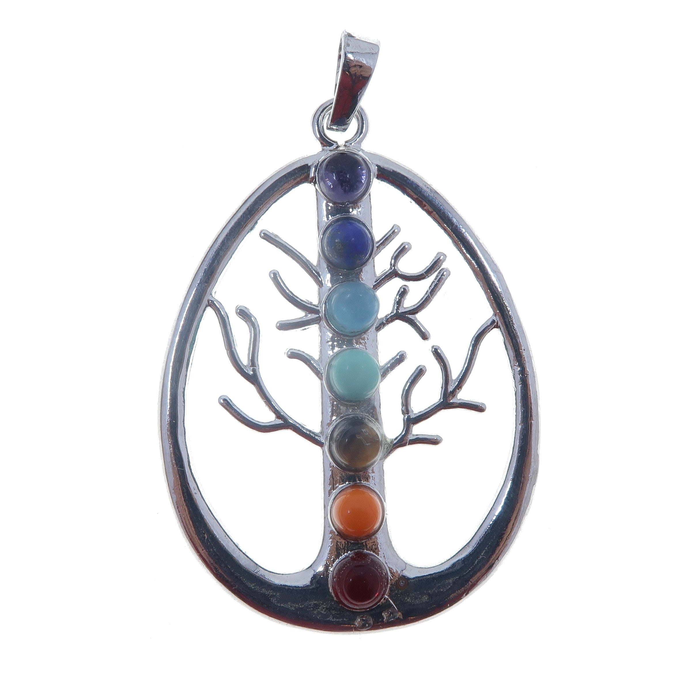 Chakra Anhänger Lebensbaum Regenbogen 7 Steine Silber