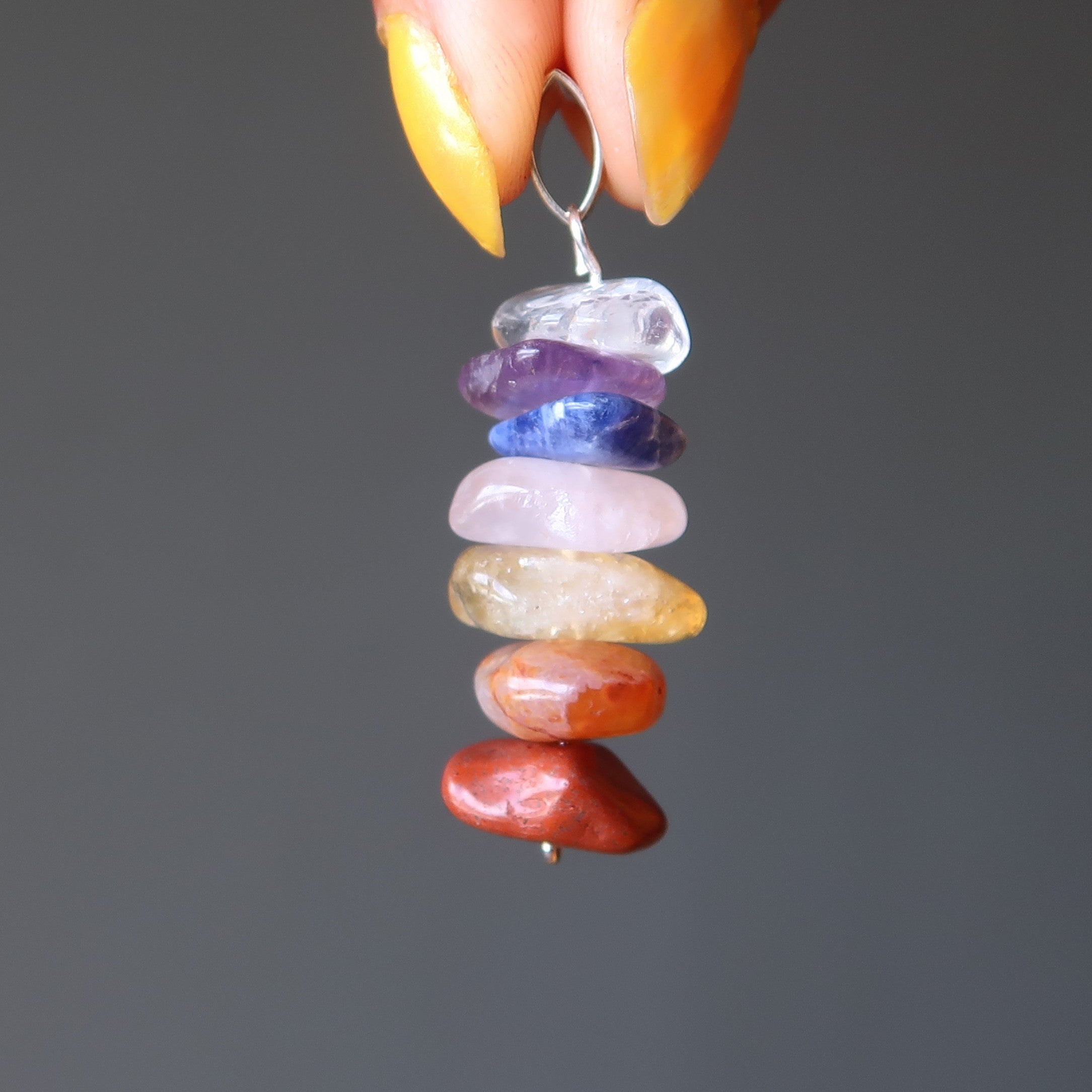 Pendentif Chakra Citrine Quartz Arc-en-ciel Pierres Empilées
