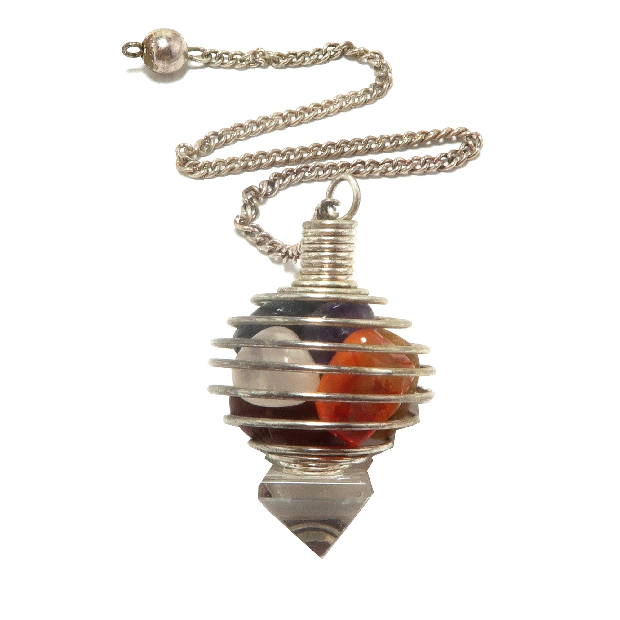 Pendentif en cristal de chakra en pierres roulées et cage pyramide en quartz