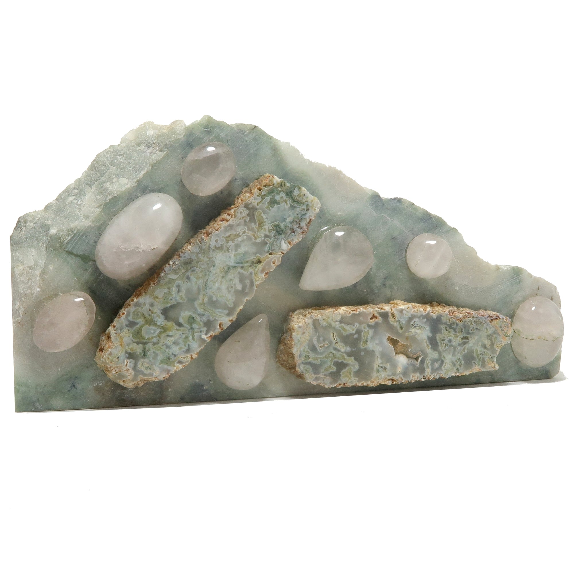 Plaque Chakra du Cœur Développe Mon Amour Quartz Rose Agate Mousse Serpentine