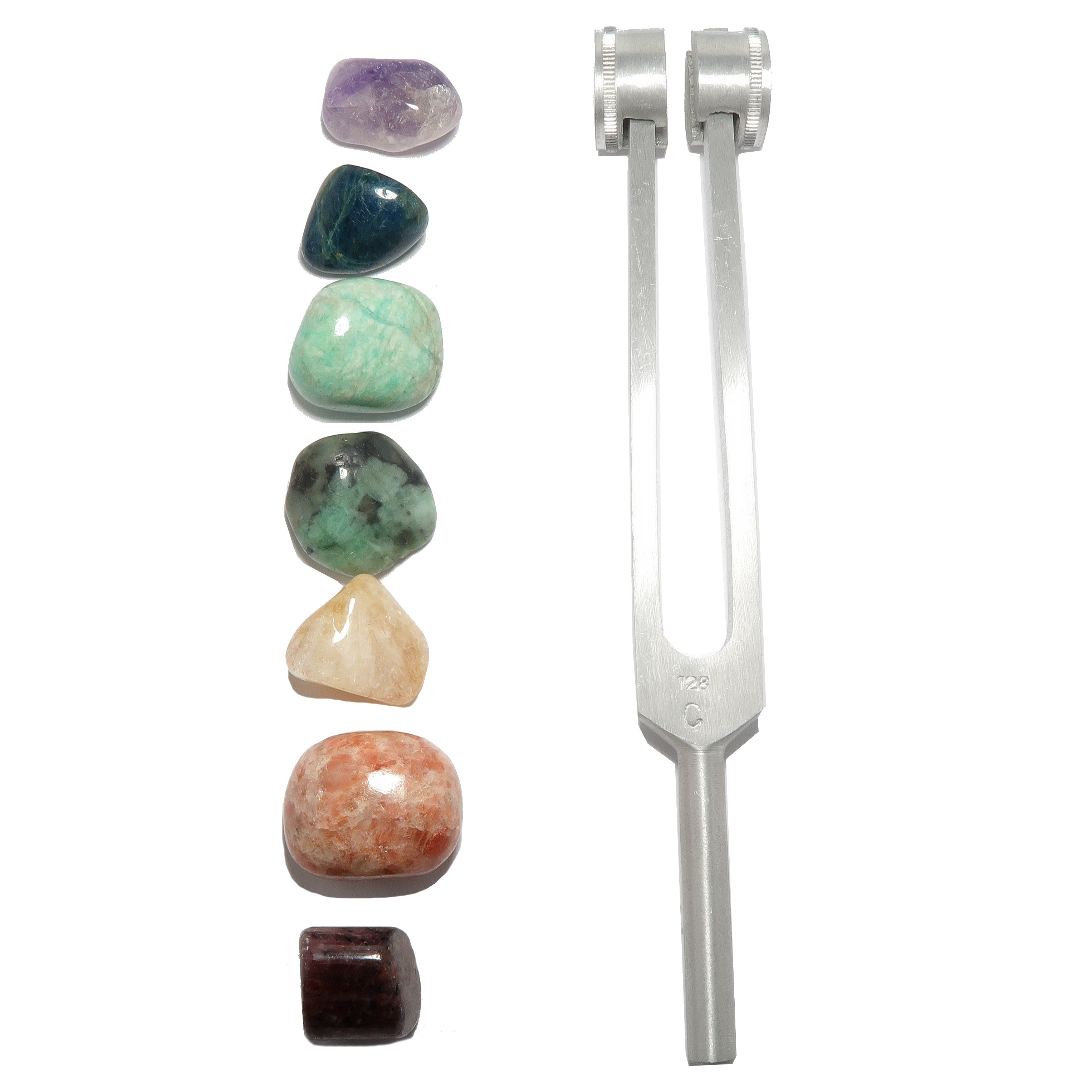 Chakren Set 7 Steine und Stimmgabel Vibrationsheilung