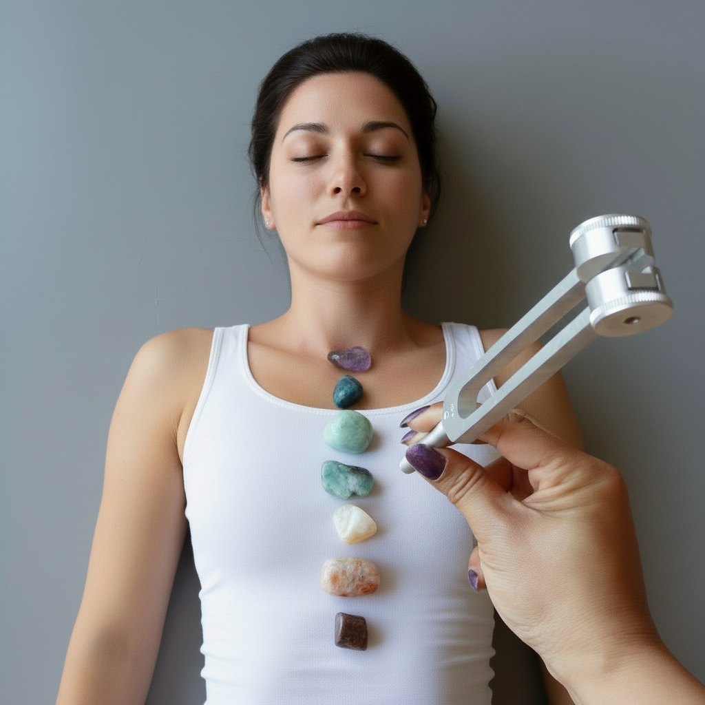 Chakren Set 7 Steine und Stimmgabel Vibrationsheilung