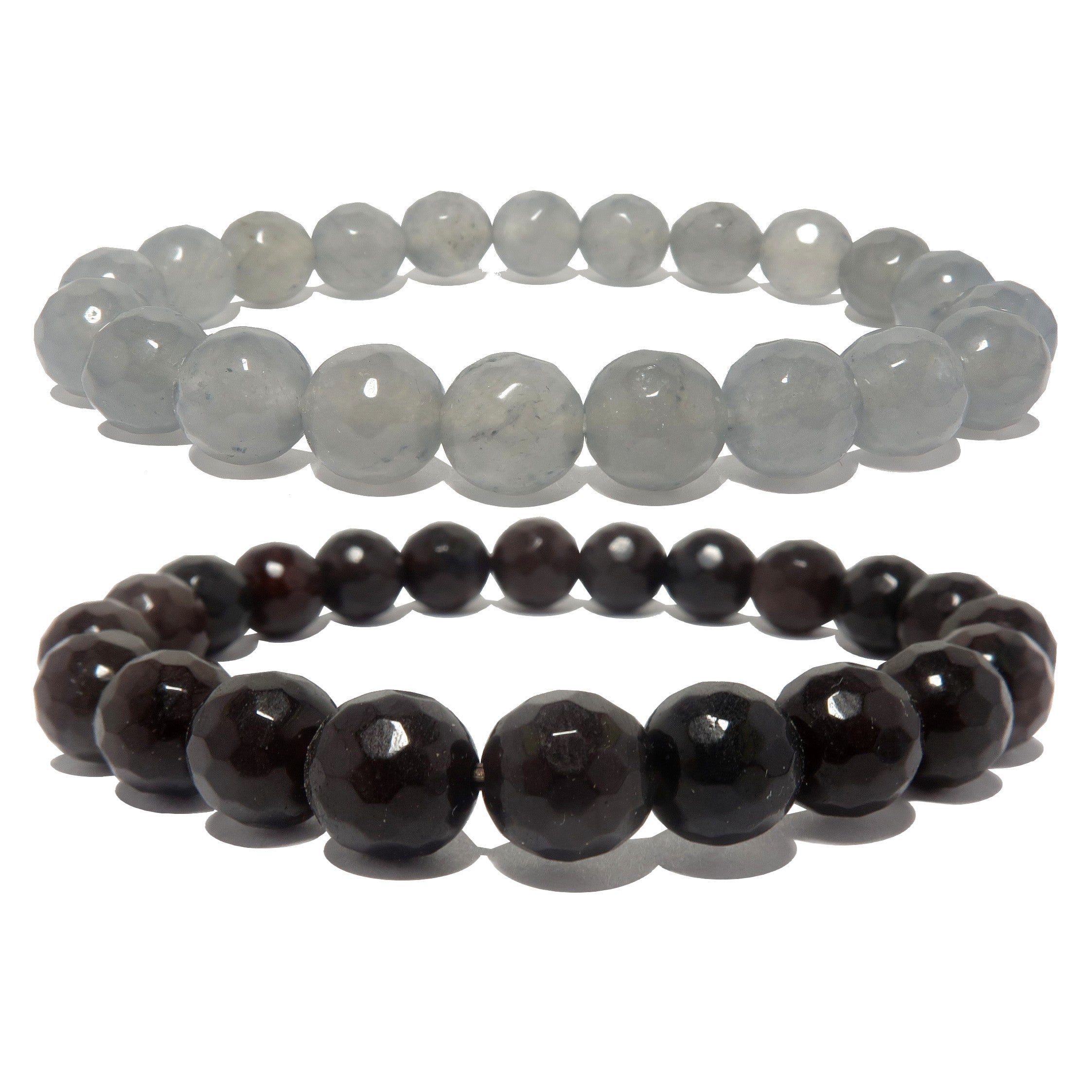 Ensemble de bracelets en calcédoine : pierres mystiques à facettes grises et brunes