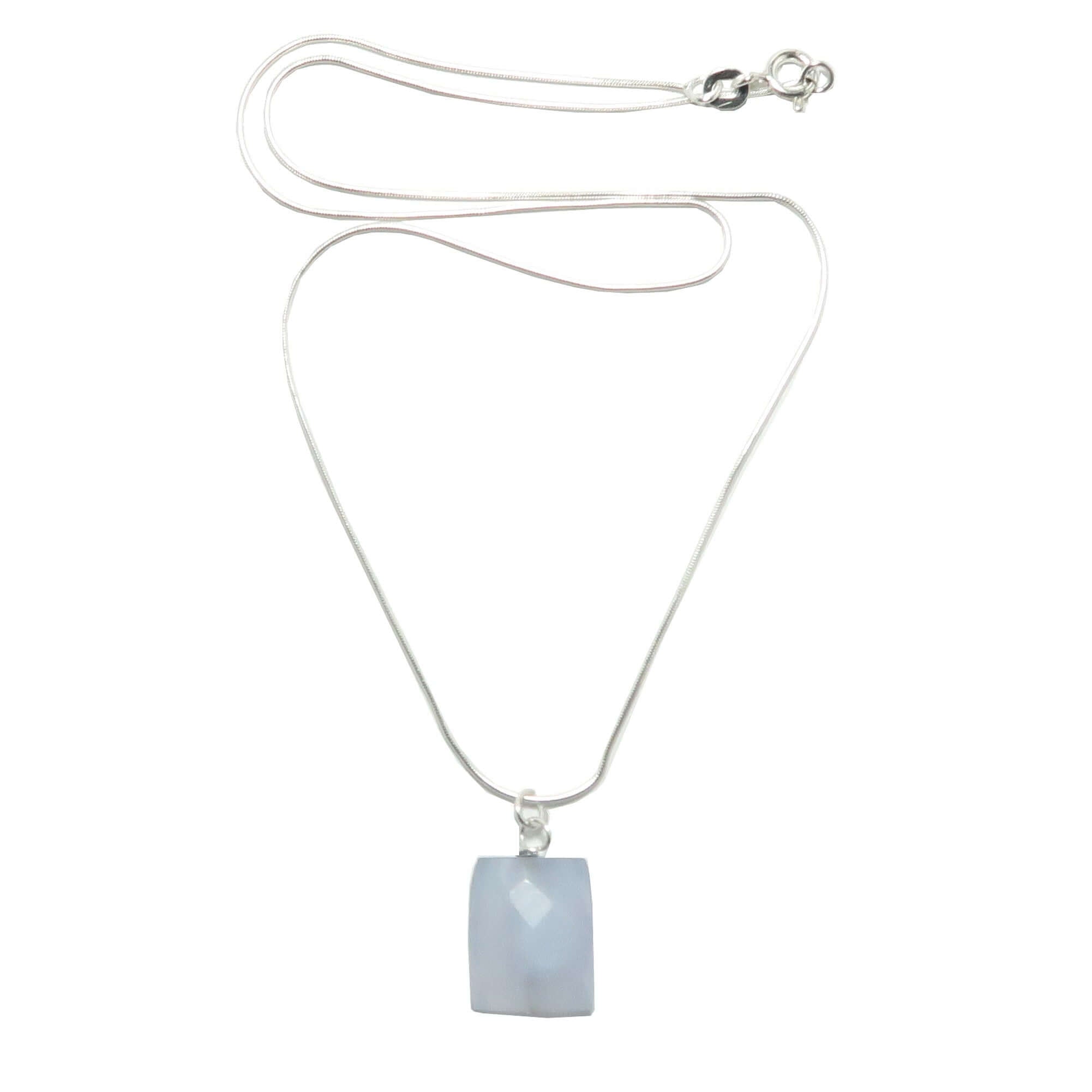 Chalcedony Necklace Rectangle Gem Sterling Silver