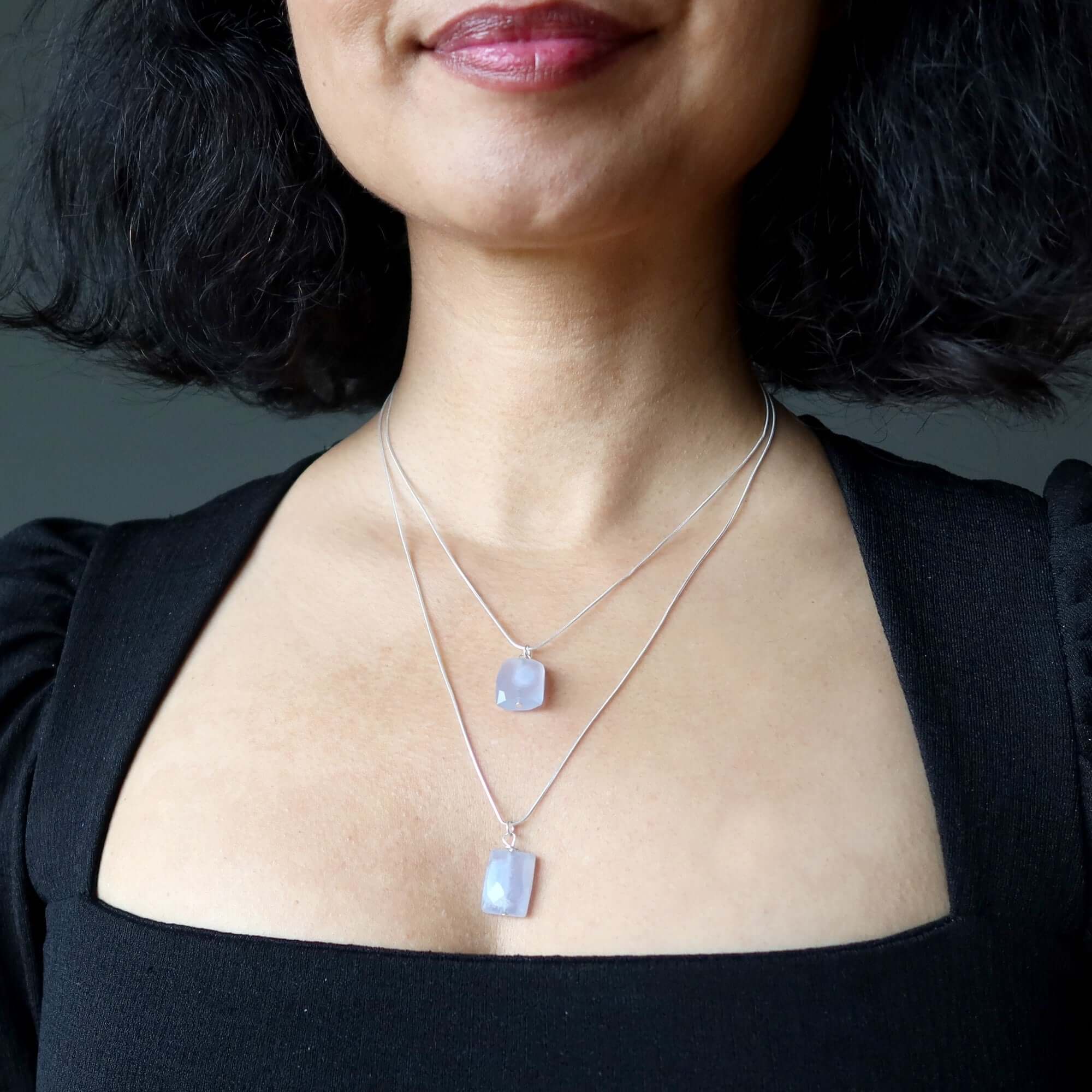 Chalcedony Necklace Rectangle Gem Sterling Silver