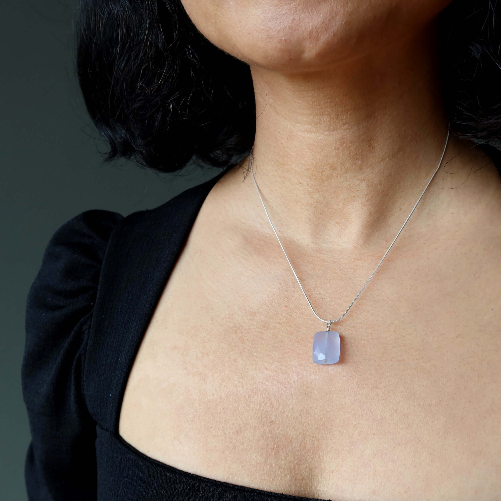 Chalcedony Necklace Rectangle Gem Sterling Silver
