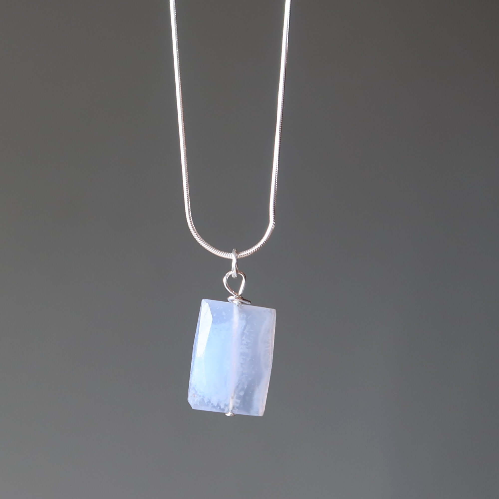 Chalcedony Necklace Rectangle Gem Sterling Silver