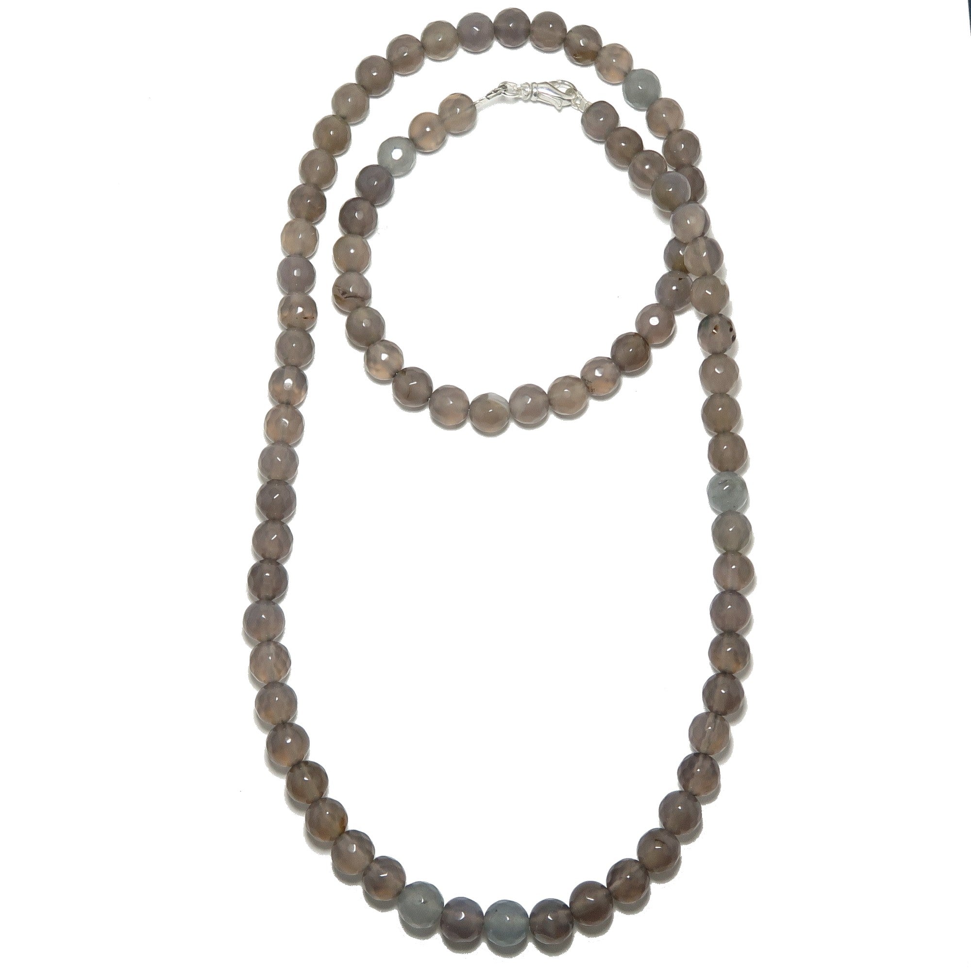 Collier en calcédoine grise pierre gemme générosité à facettes