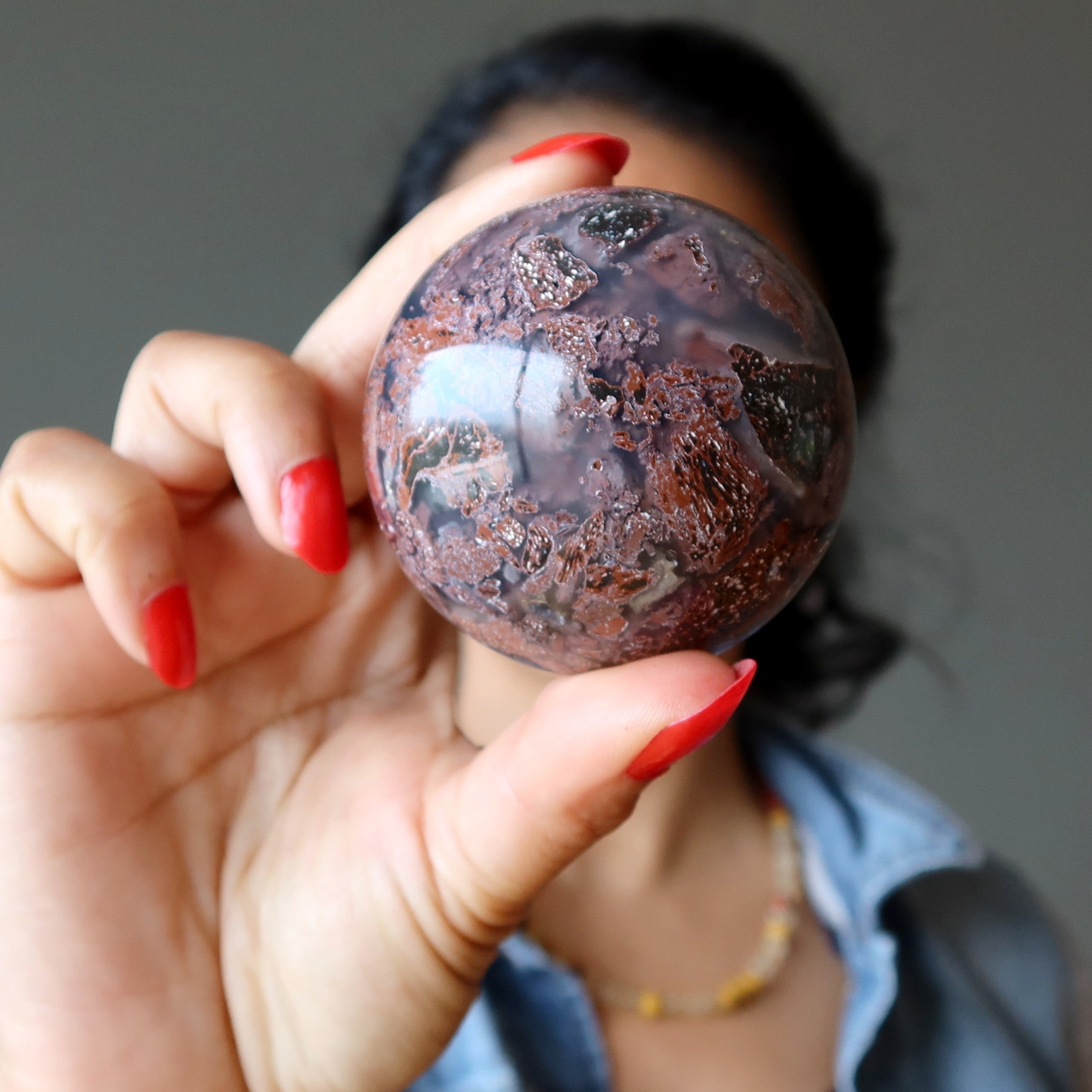 Chalcedony Sphere Red Jasper Magic Crystal Ball