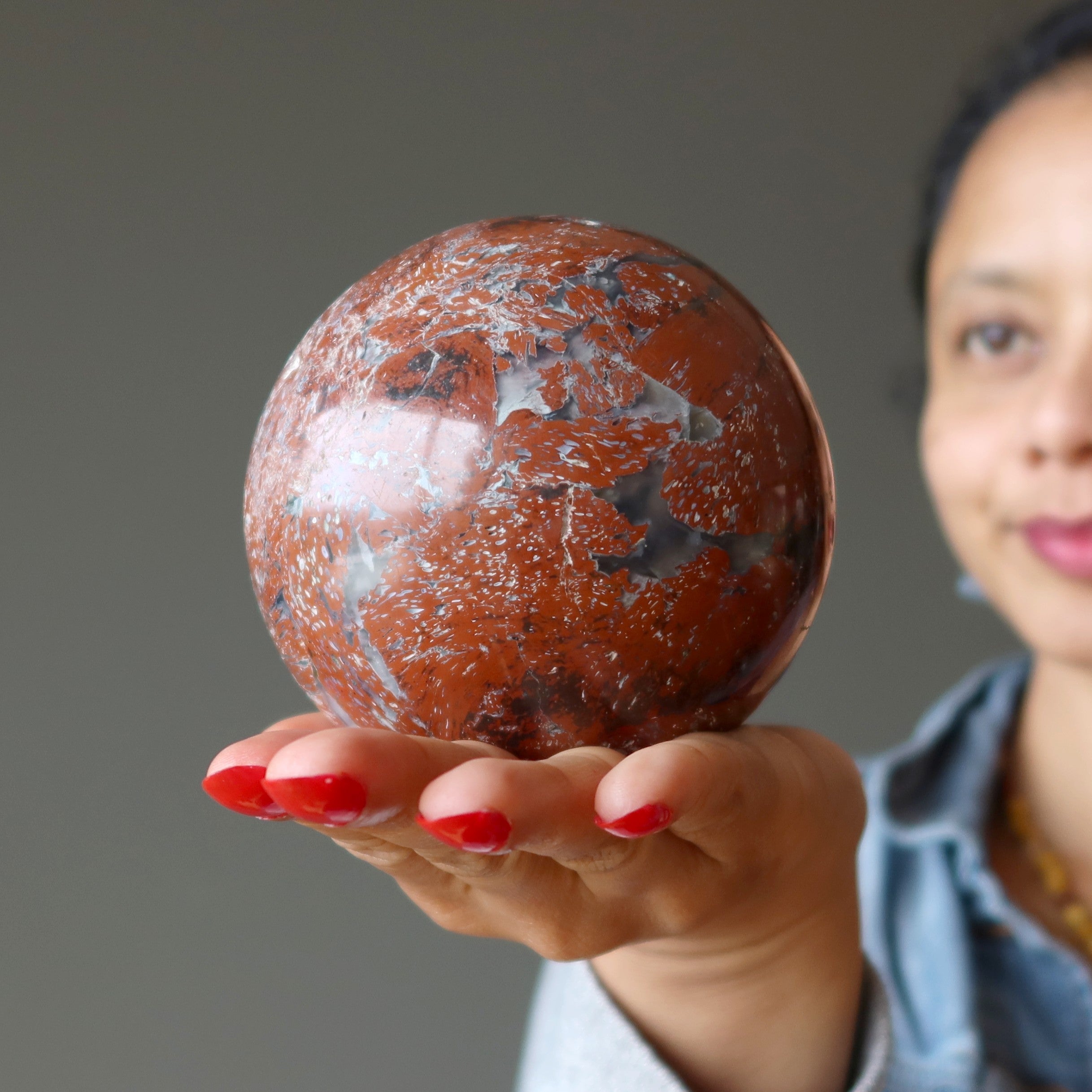 Chalcedony Sphere Red Jasper Magic Crystal Ball