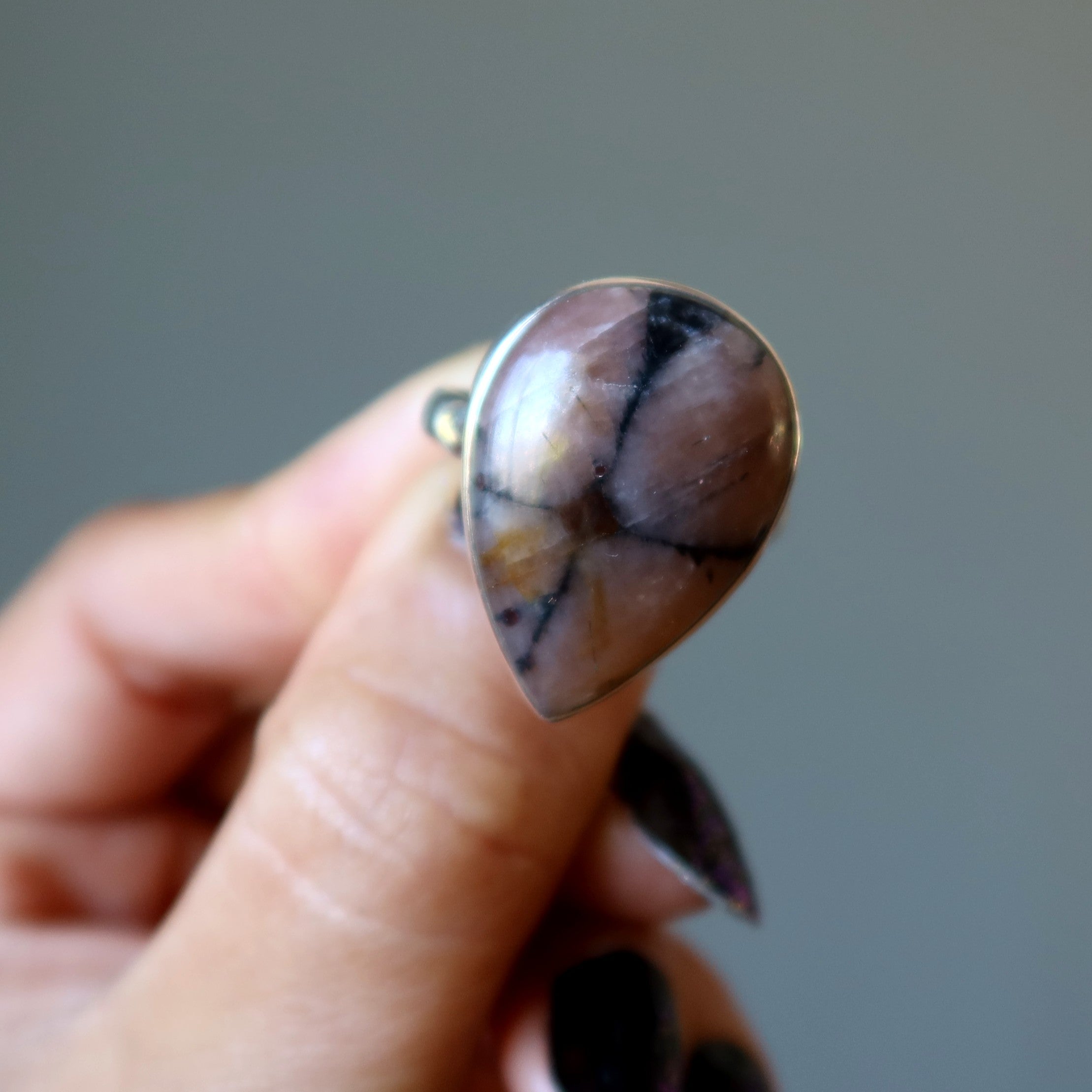 Bague en chiastolite chemin de croix en argent sterling taille 8.5