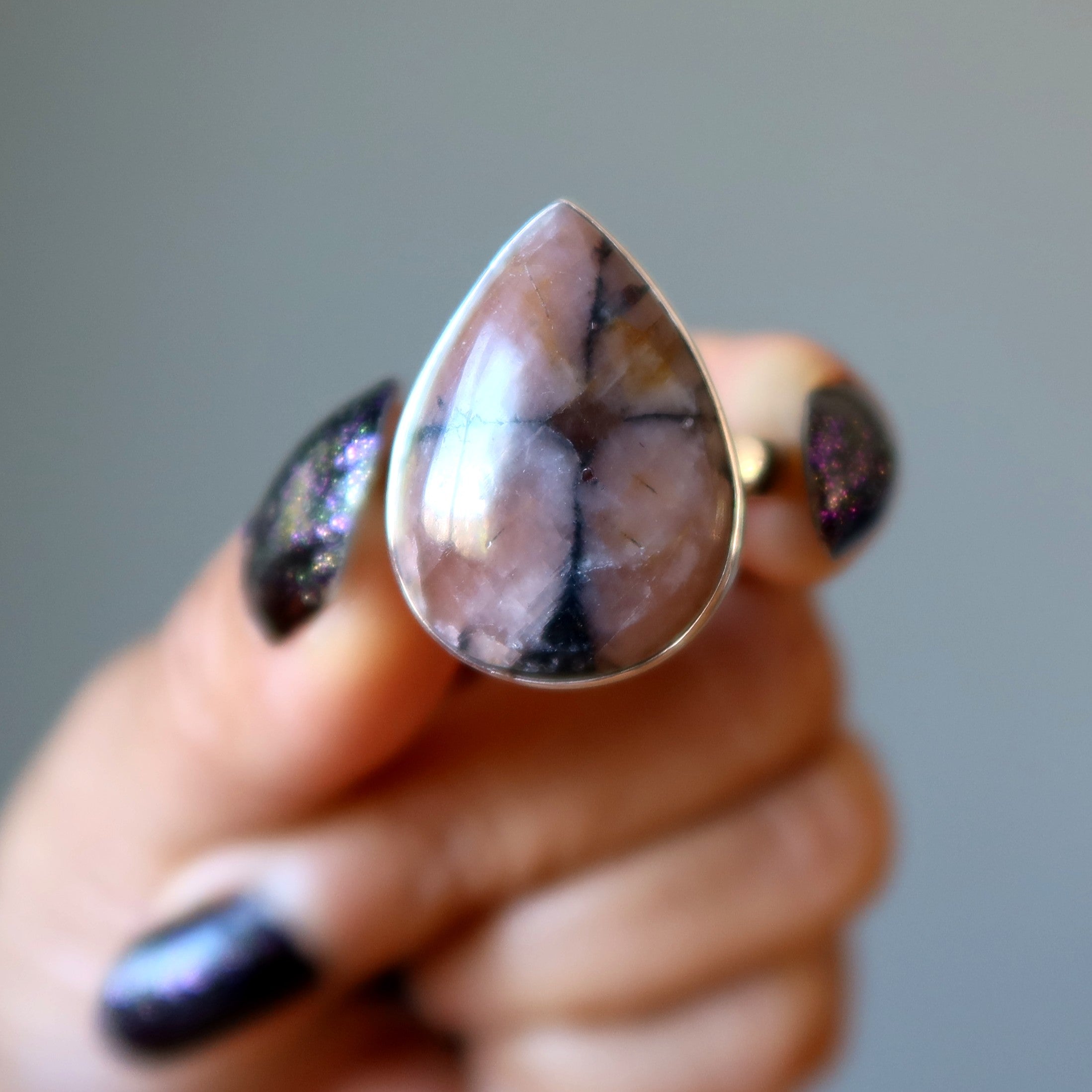 Bague en chiastolite chemin de croix en argent sterling taille 8.5
