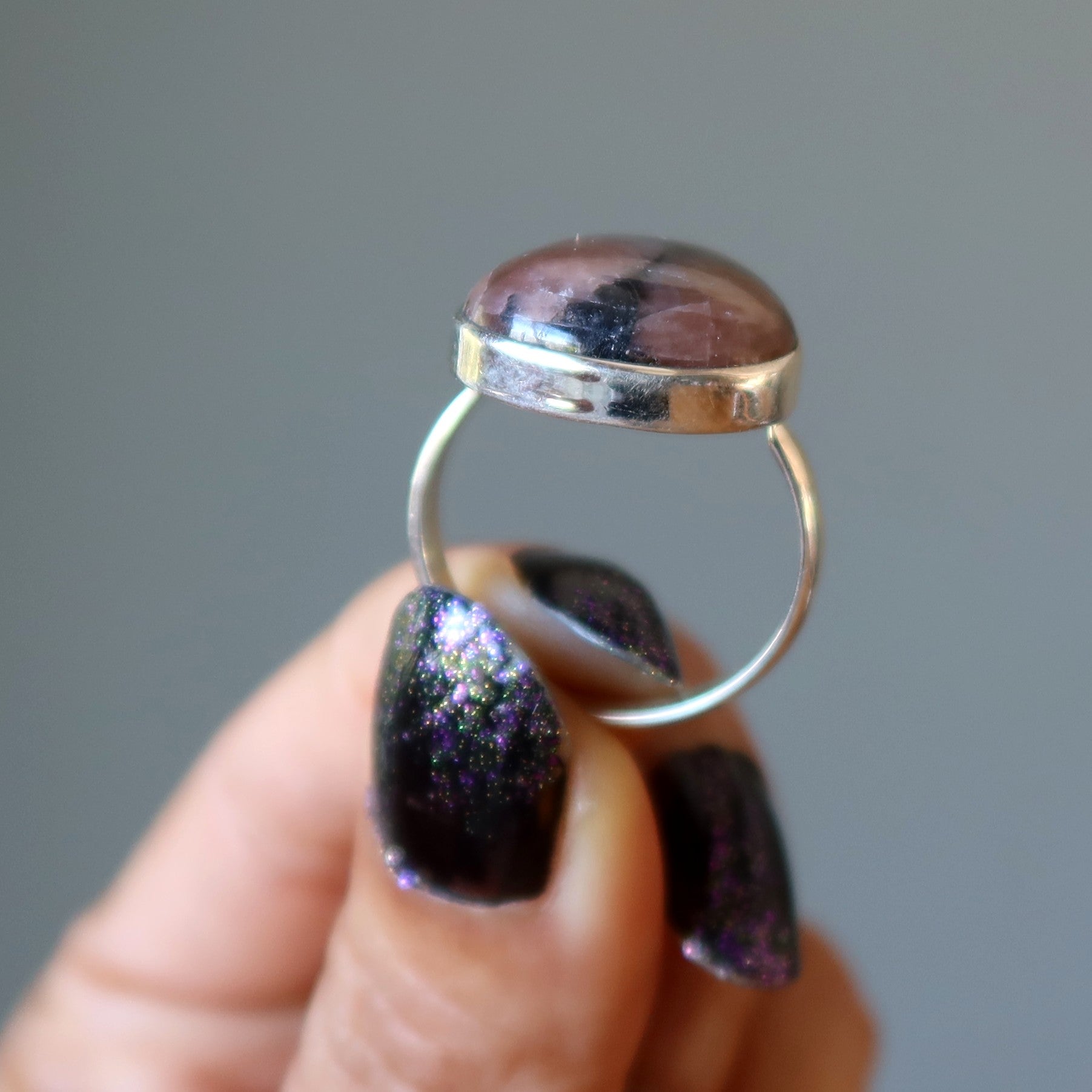 Bague en chiastolite chemin de croix en argent sterling taille 8.5