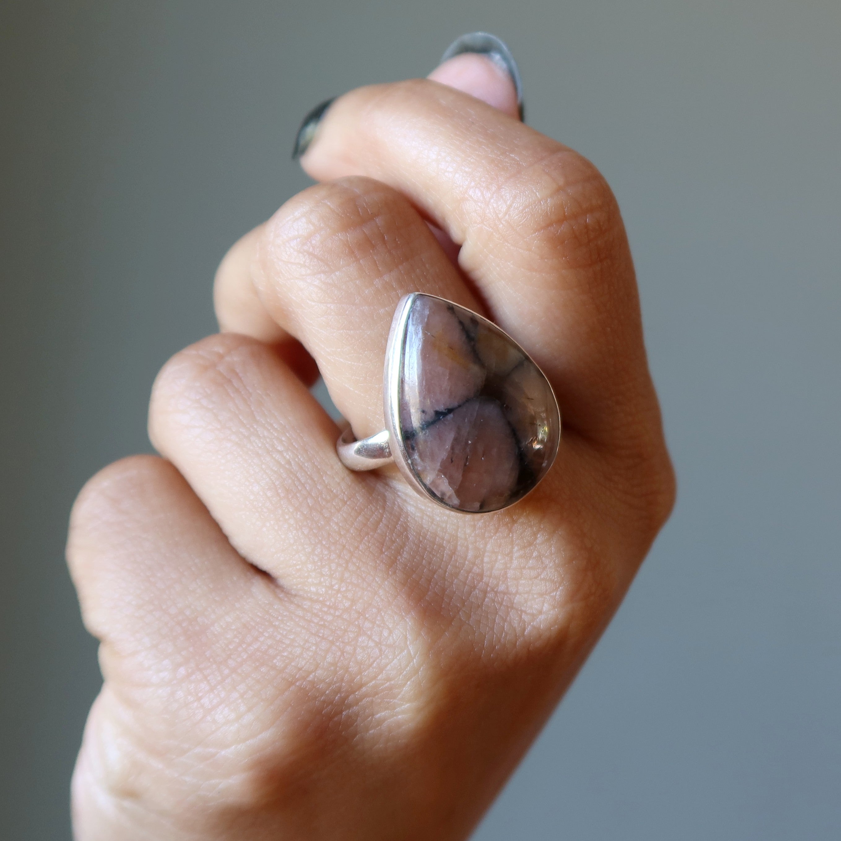 Bague en chiastolite chemin de croix en argent sterling taille 8.5
