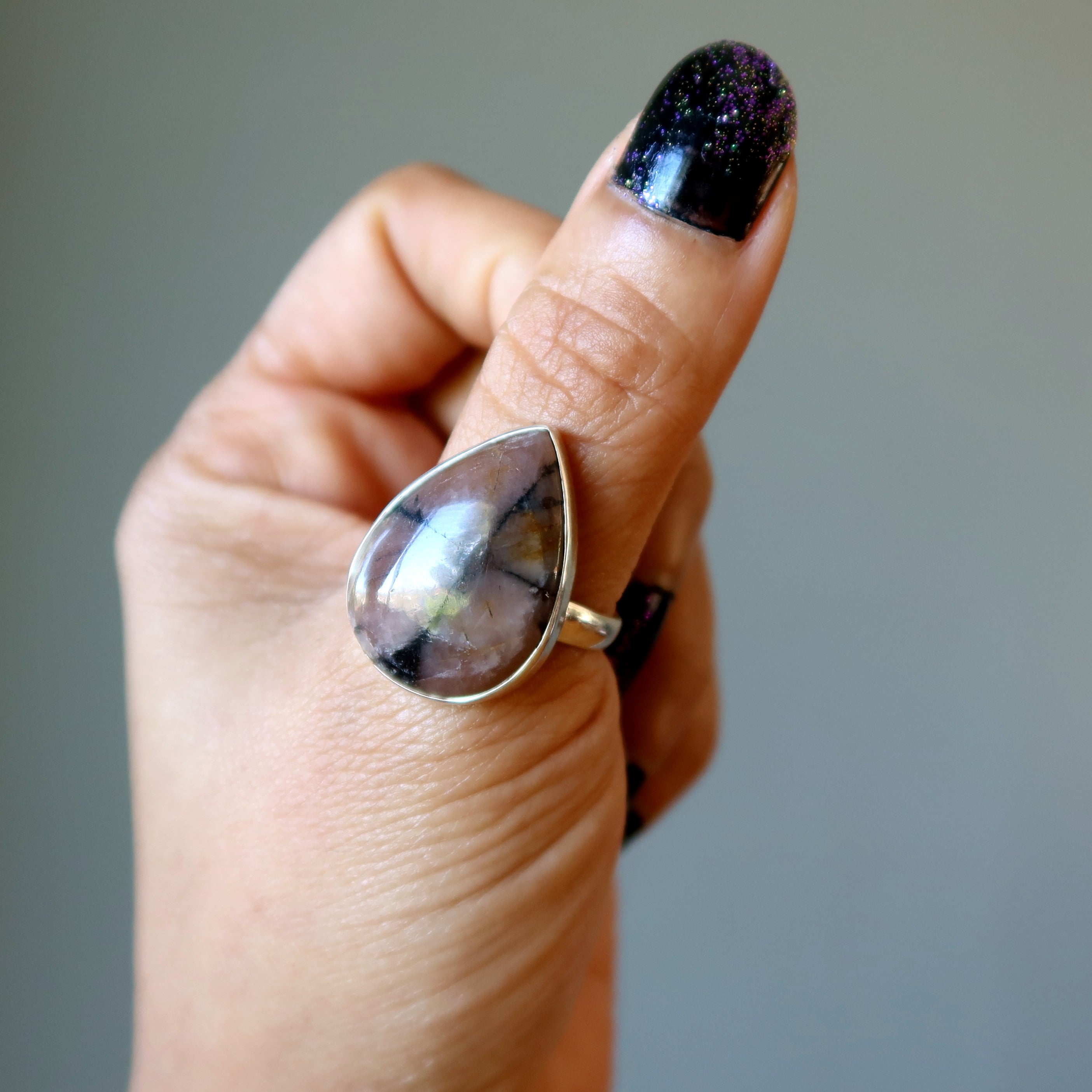 Bague en chiastolite chemin de croix en argent sterling taille 8.5