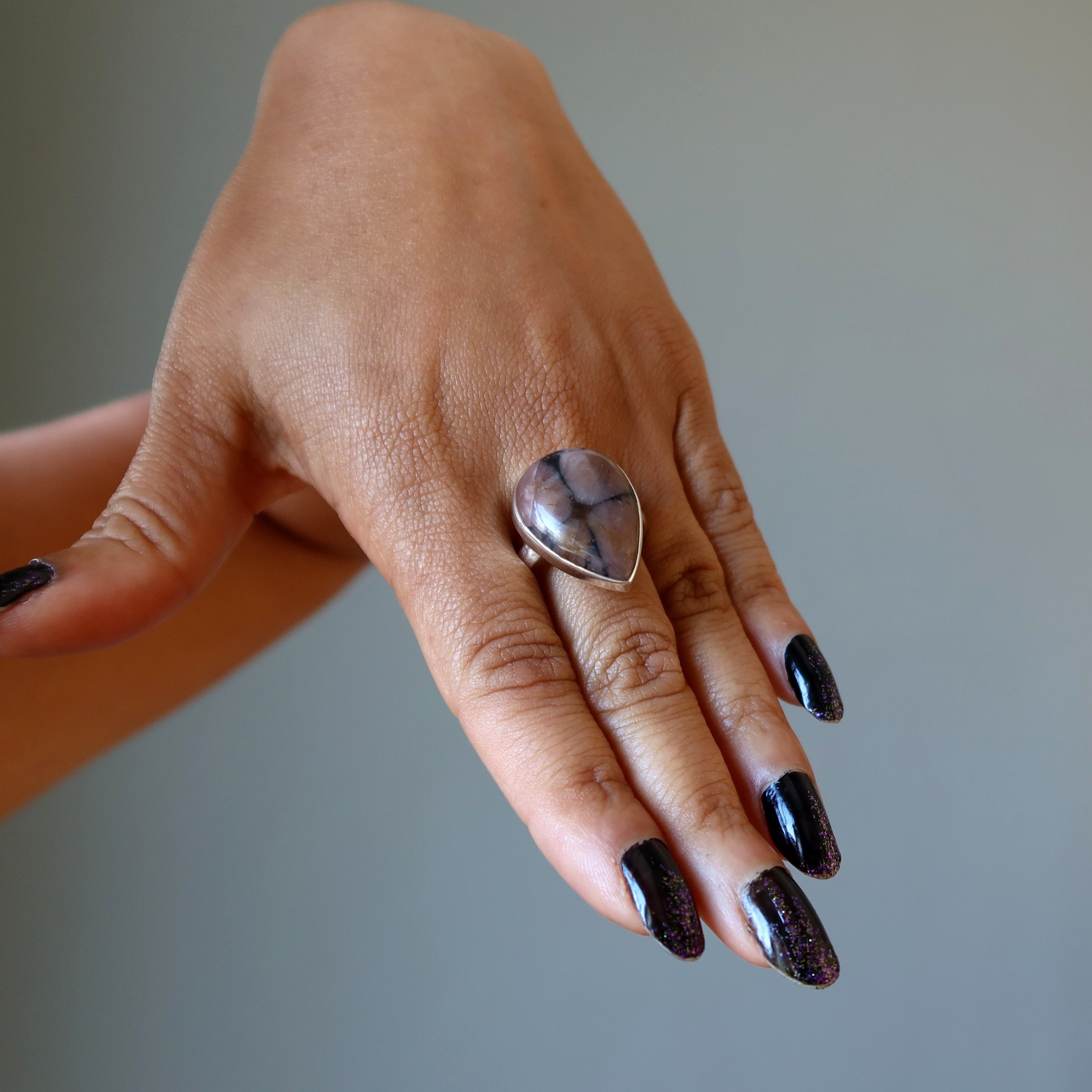 Bague en chiastolite chemin de croix en argent sterling taille 8.5