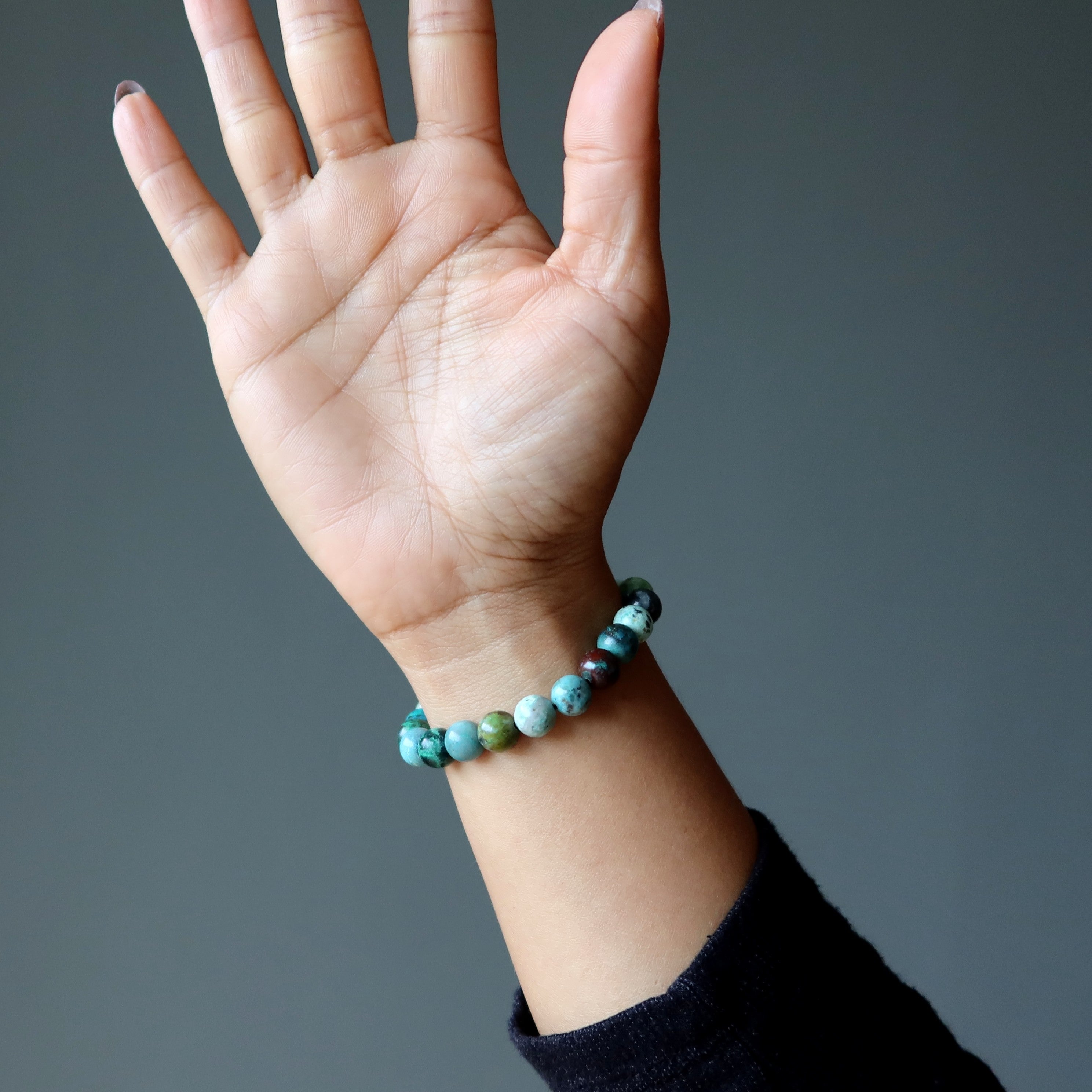 Bracelet chrysocolle avec perles de cuprite et croix celtique
