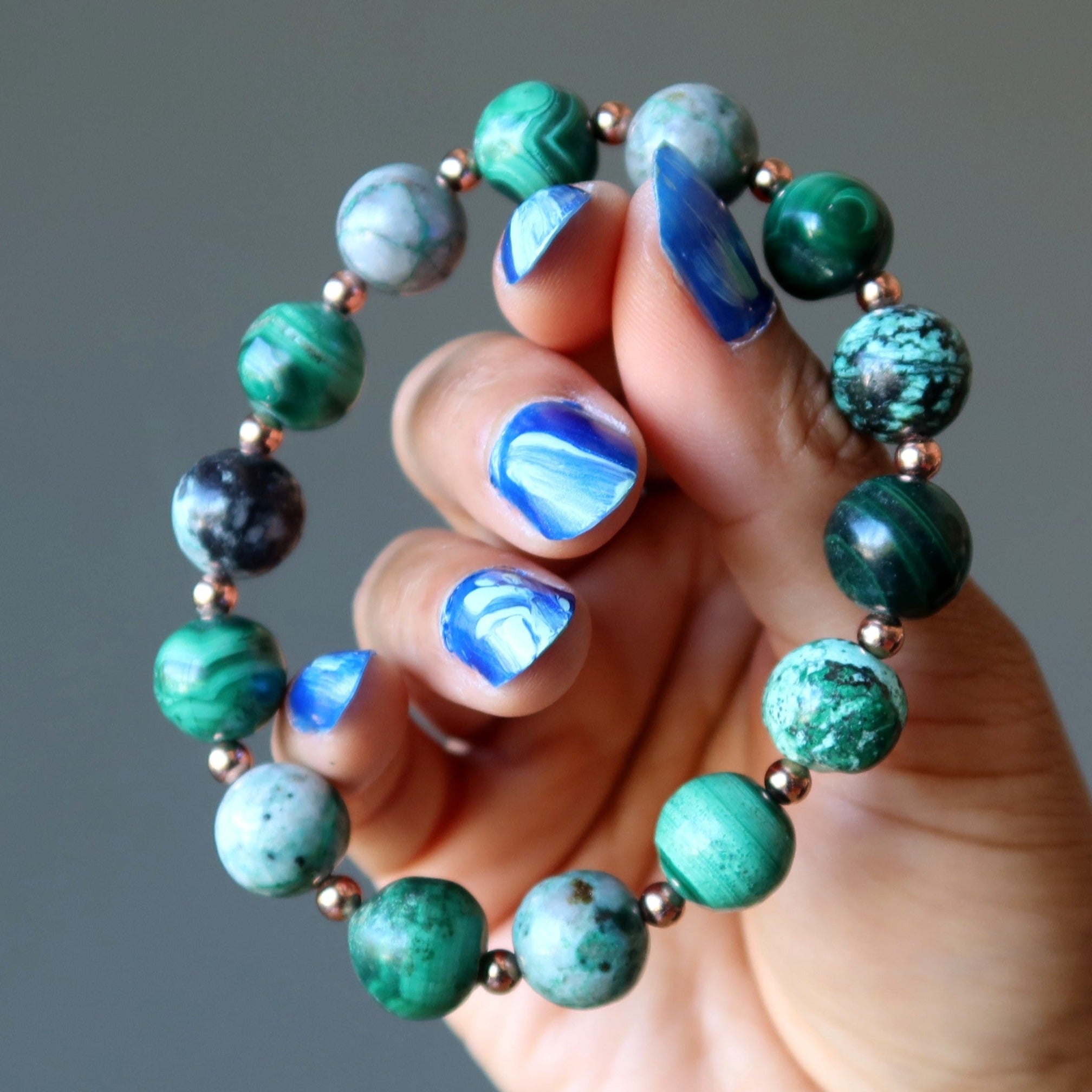 Chrysokoll Armband & Malachit Edelsteinperlen Kupfer-Creator