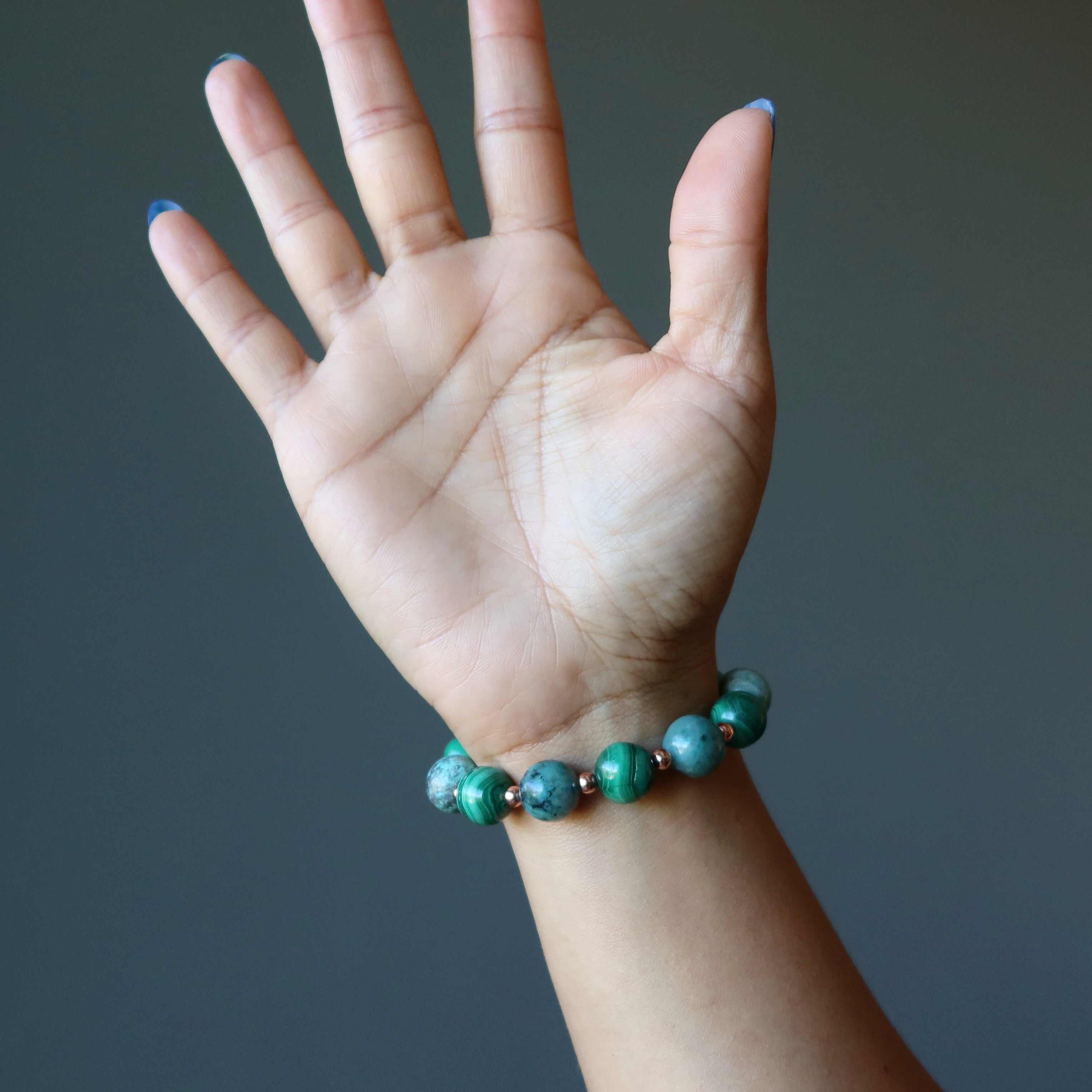 Chrysokoll Armband & Malachit Edelsteinperlen Kupfer-Creator