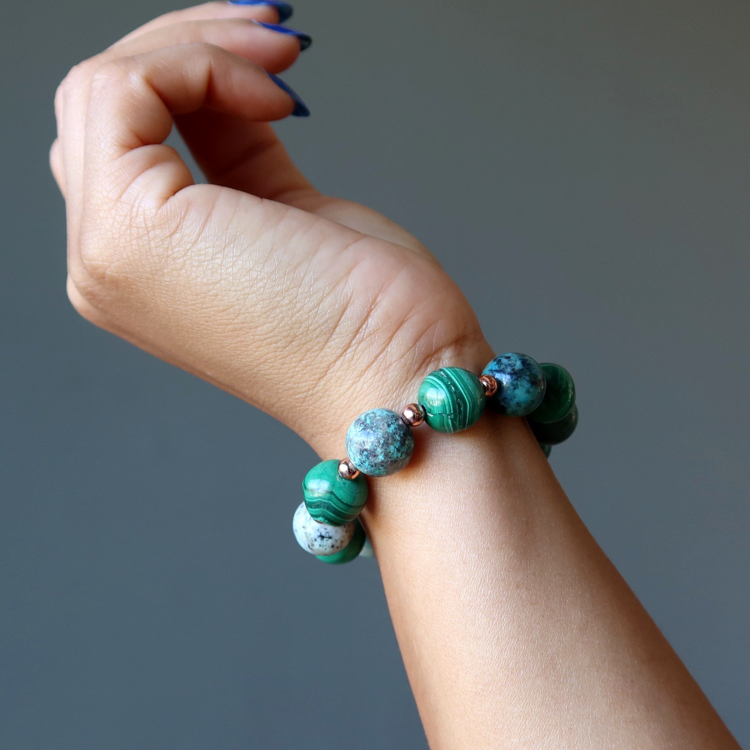 Chrysokoll Armband & Malachit Edelsteinperlen Kupfer-Creator