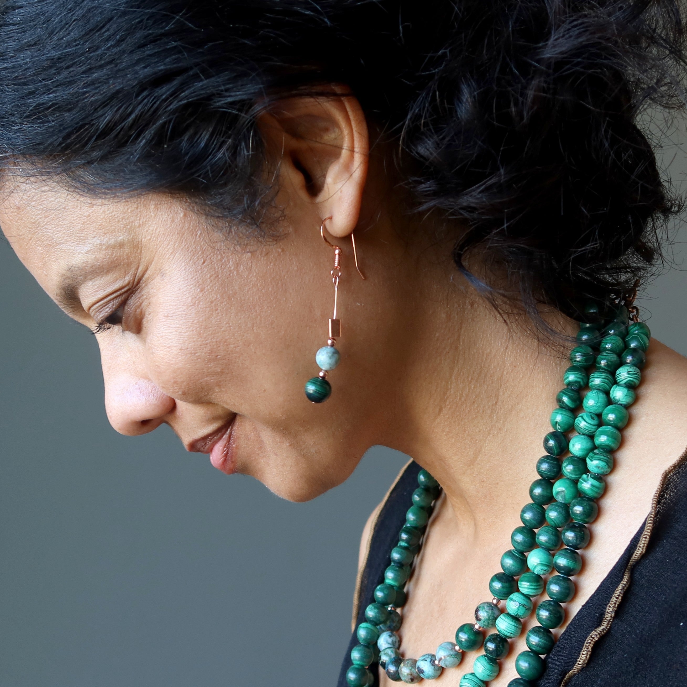 Chrysocolla Earrings Malachite Copper Goddess