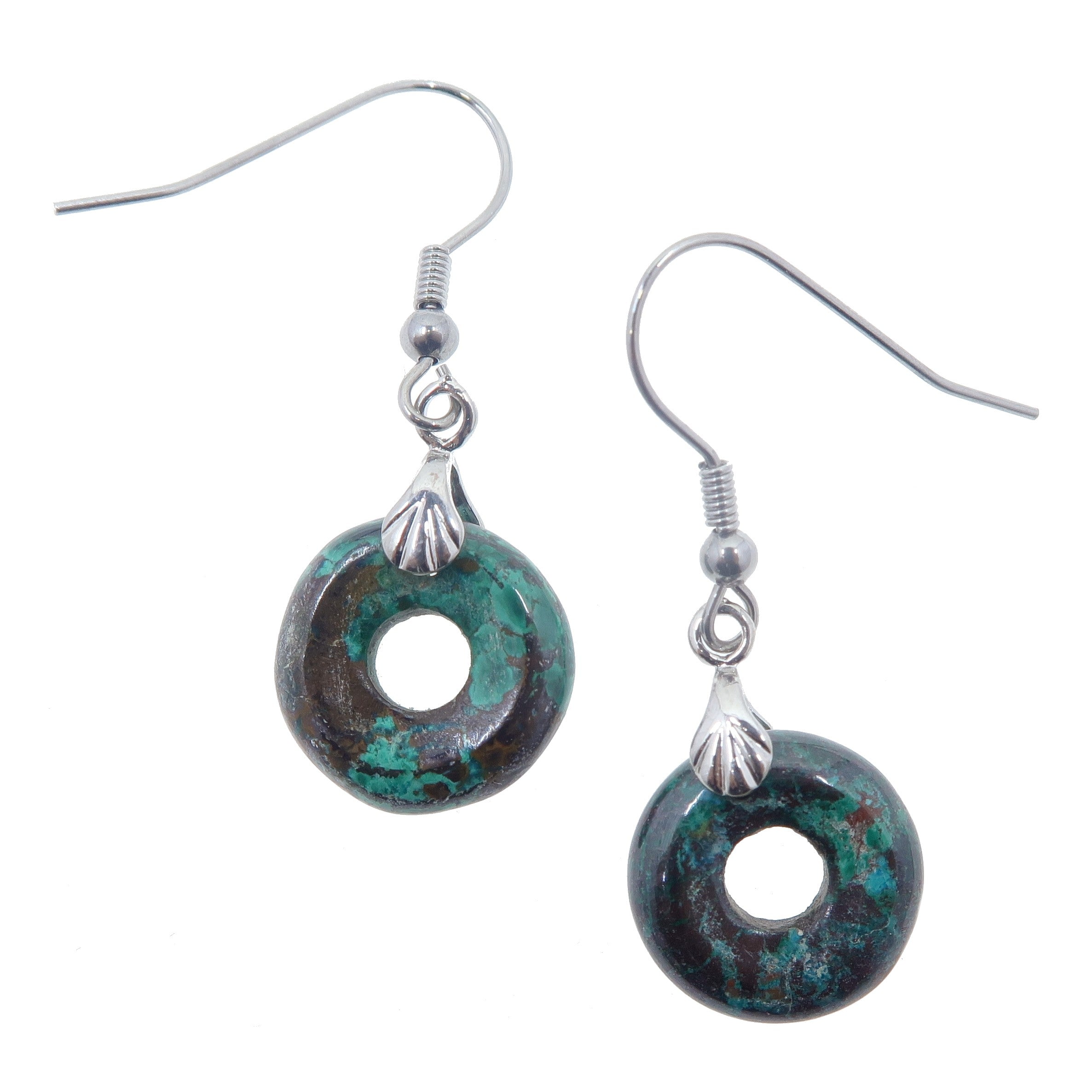 Chrysocolla Earrings Blue Earth Goddess Donut Stones