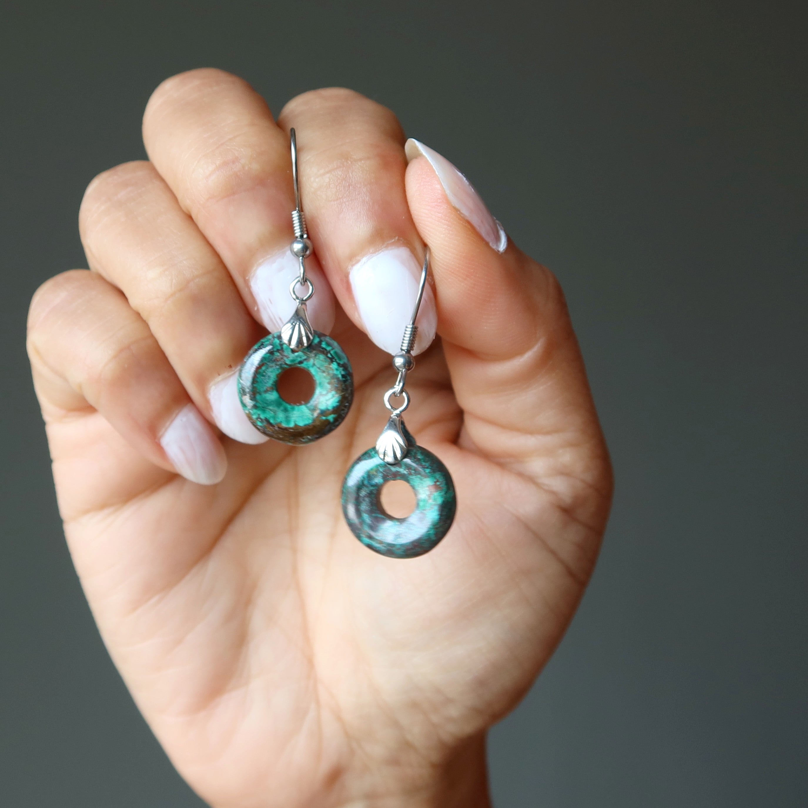 Chrysocolla Earrings Blue Earth Goddess Donut Stones