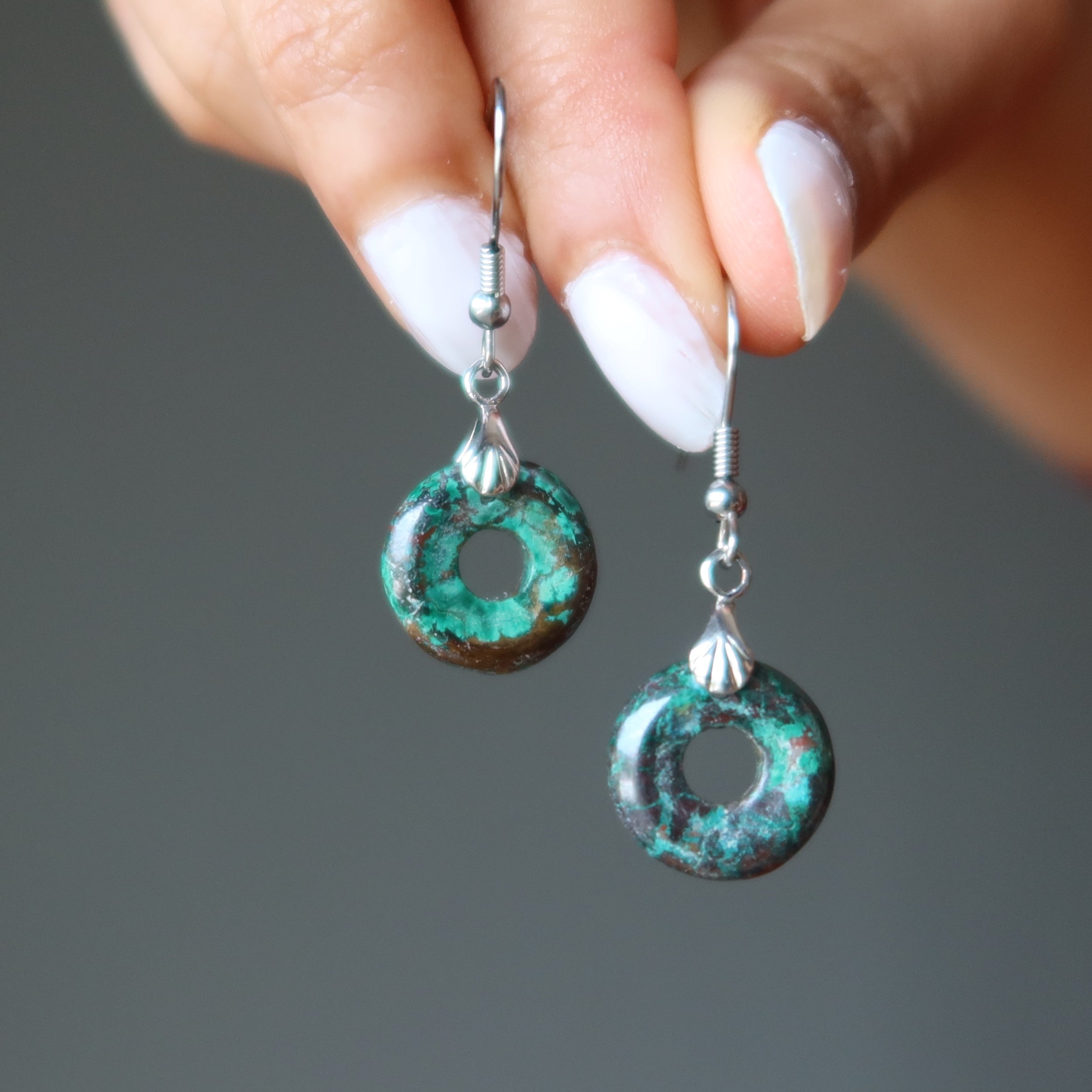 Chrysocolla Earrings Blue Earth Goddess Donut Stones