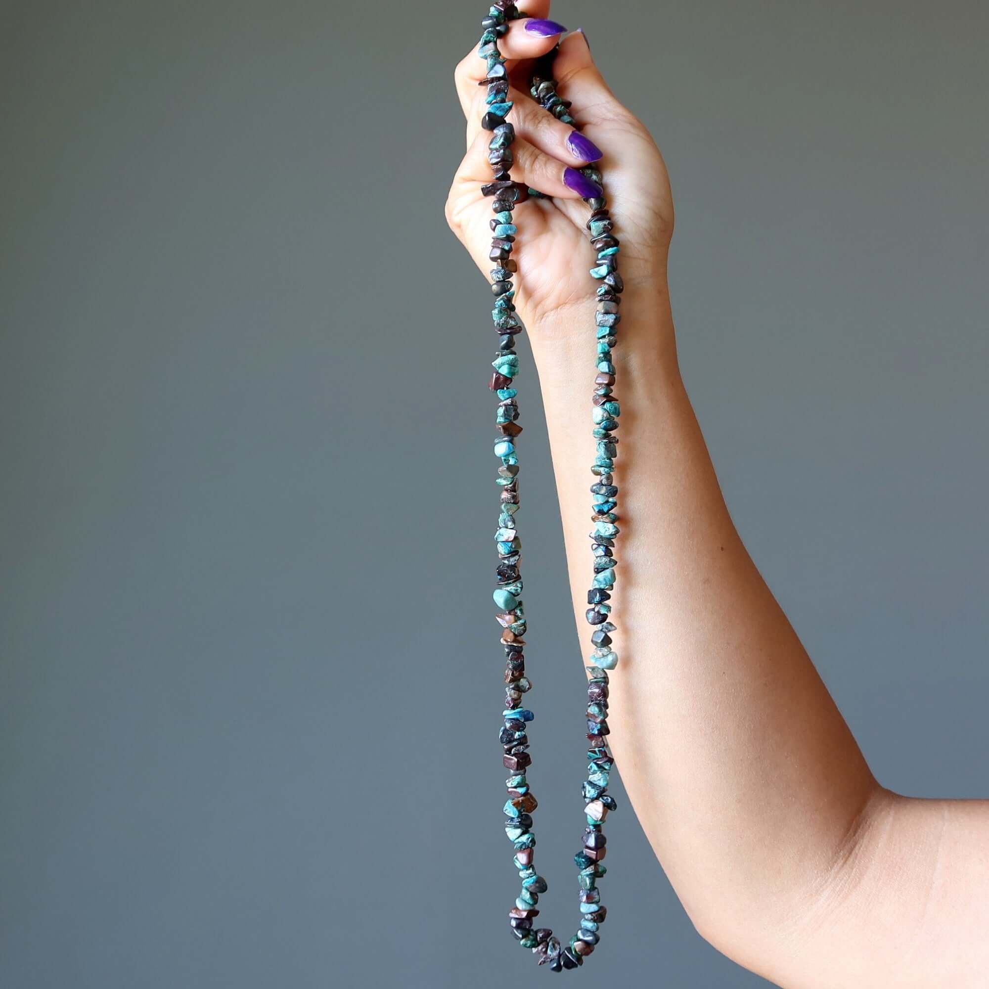 Chrysocolla Necklace Red Cuprite Gemstone Beads Bustling Blue