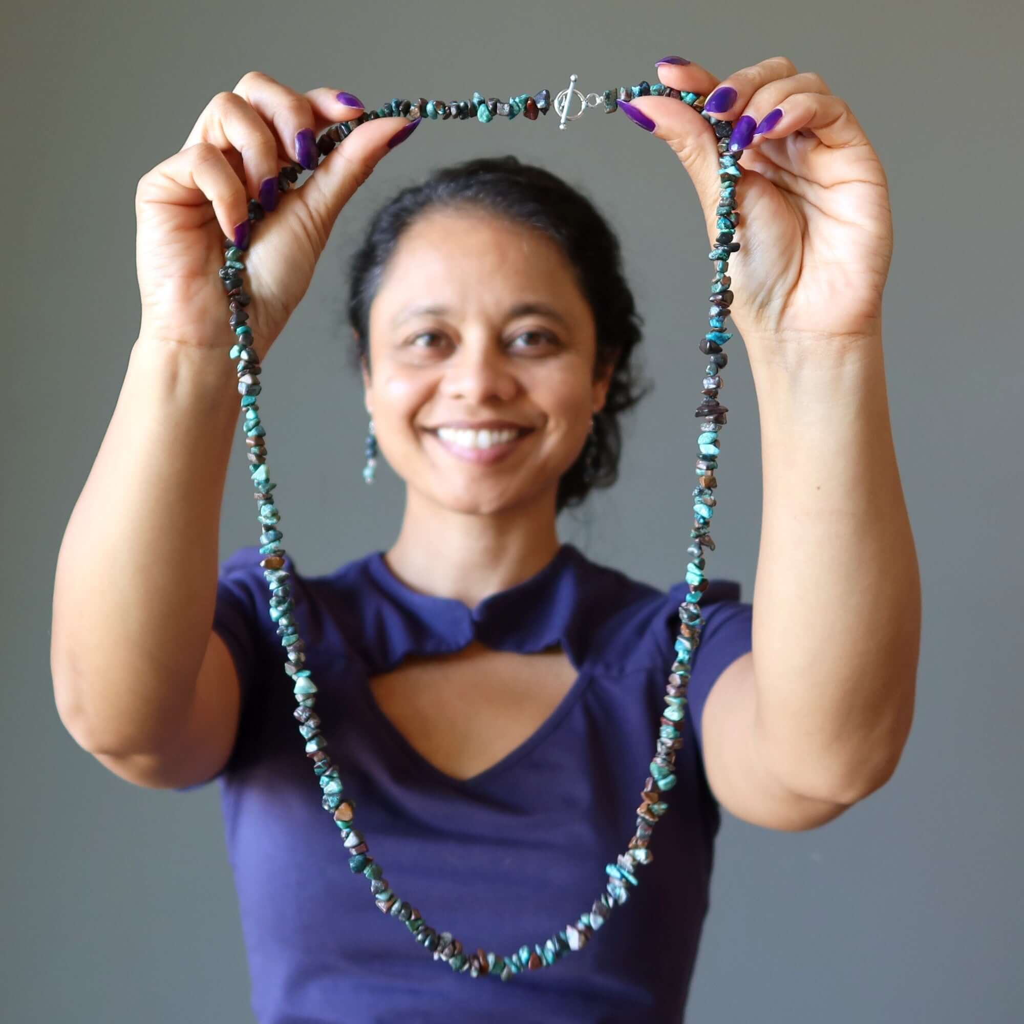Chrysocolla Necklace Red Cuprite Gemstone Beads Bustling Blue