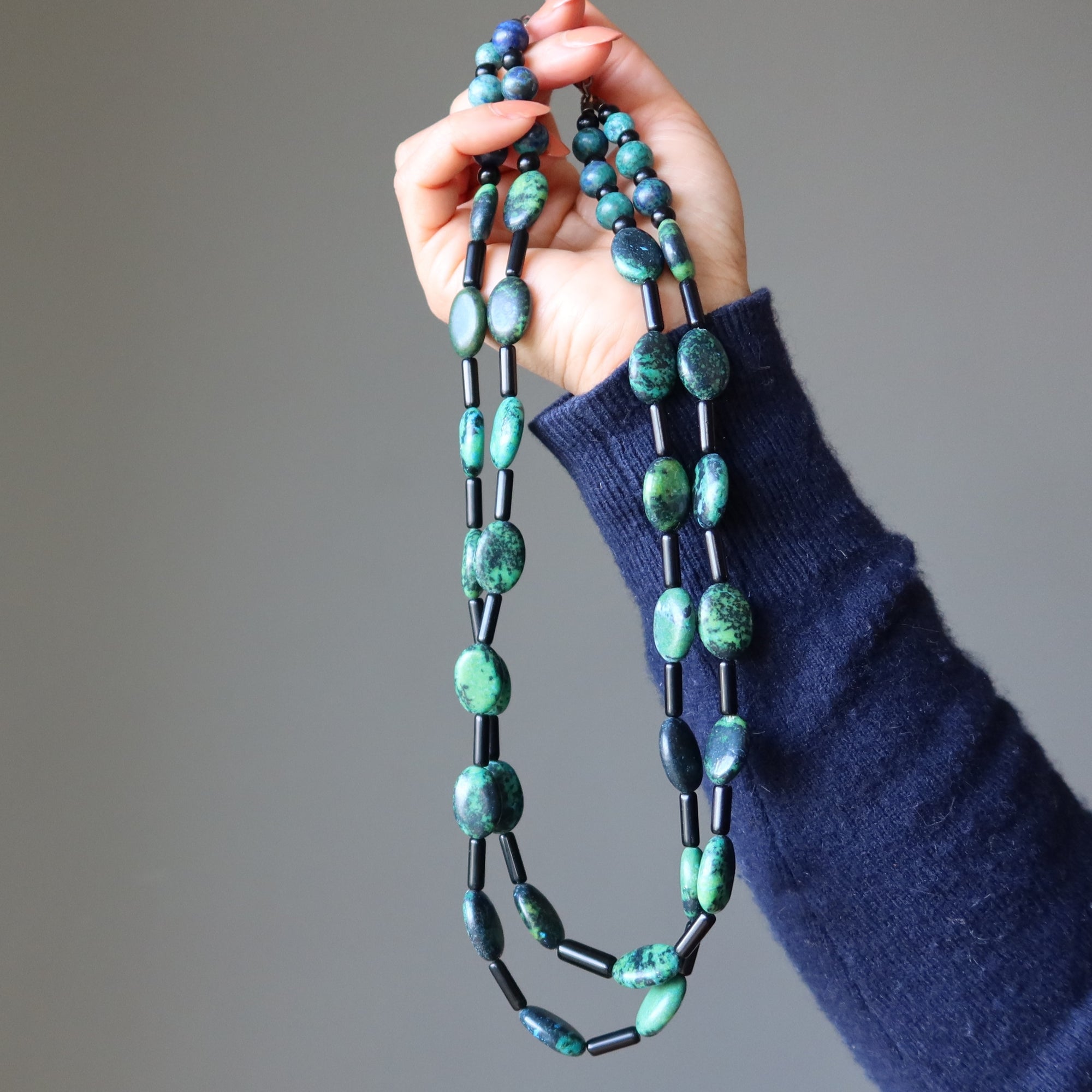Chrysocolla Necklace Bold Soul Double Layer Black Obsidian
