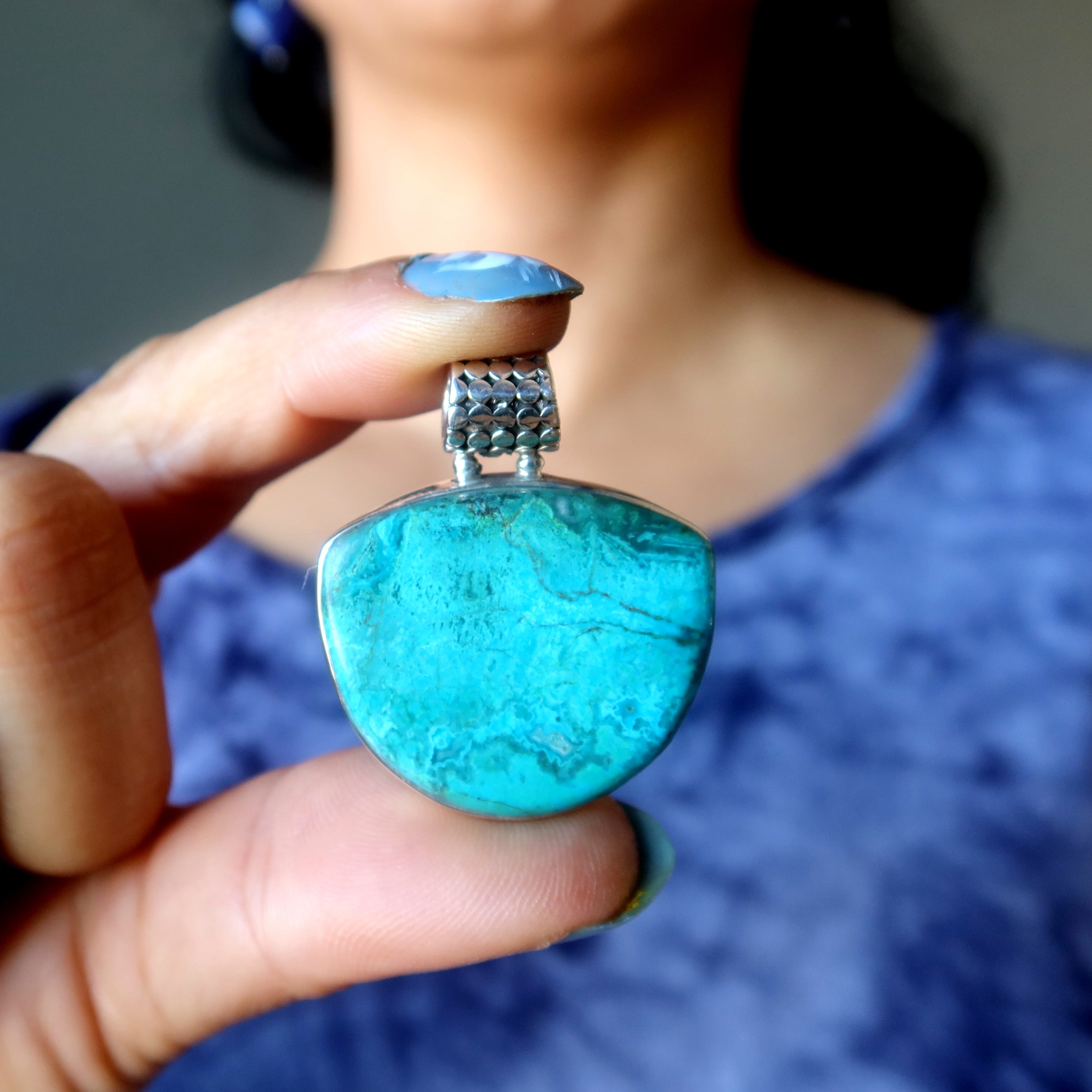 Chrysocolla Pendant Jungle Love Gem Sterling Silver