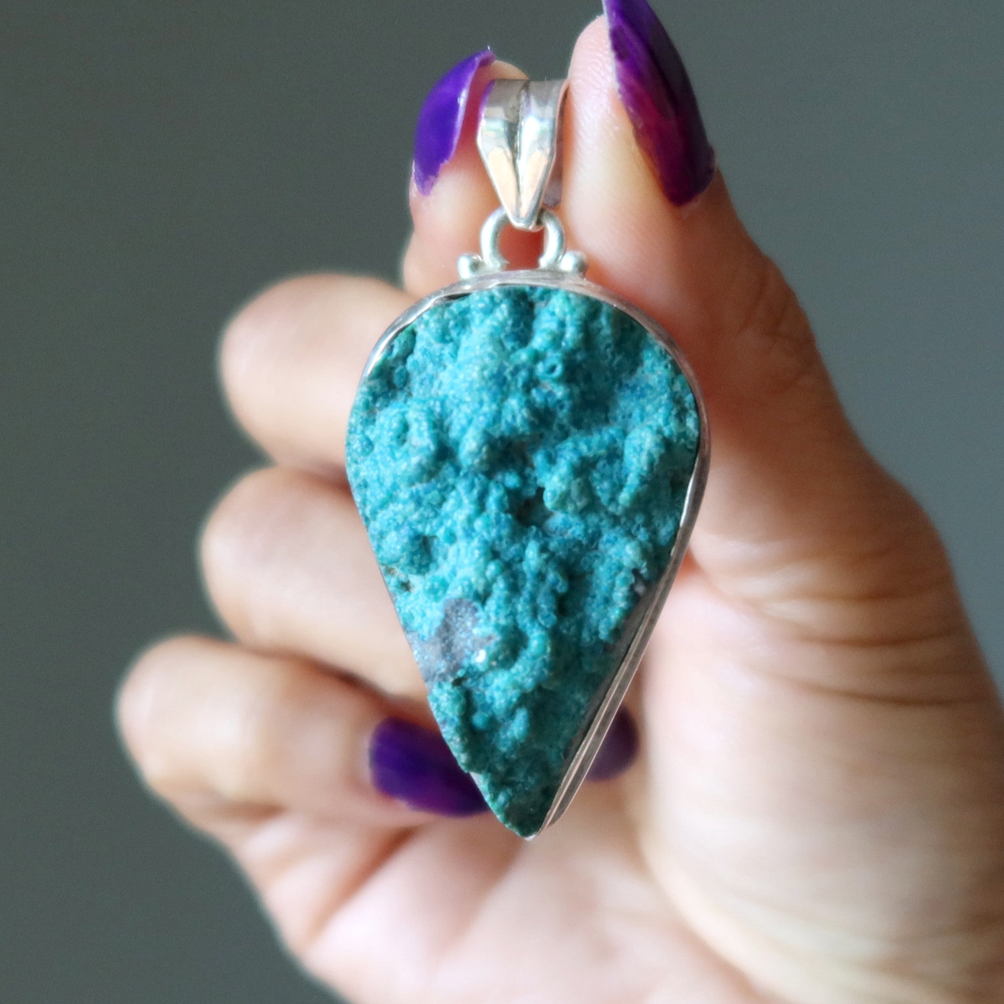 Pendentif chrysocolle, pierre précieuse bleue, argent sterling