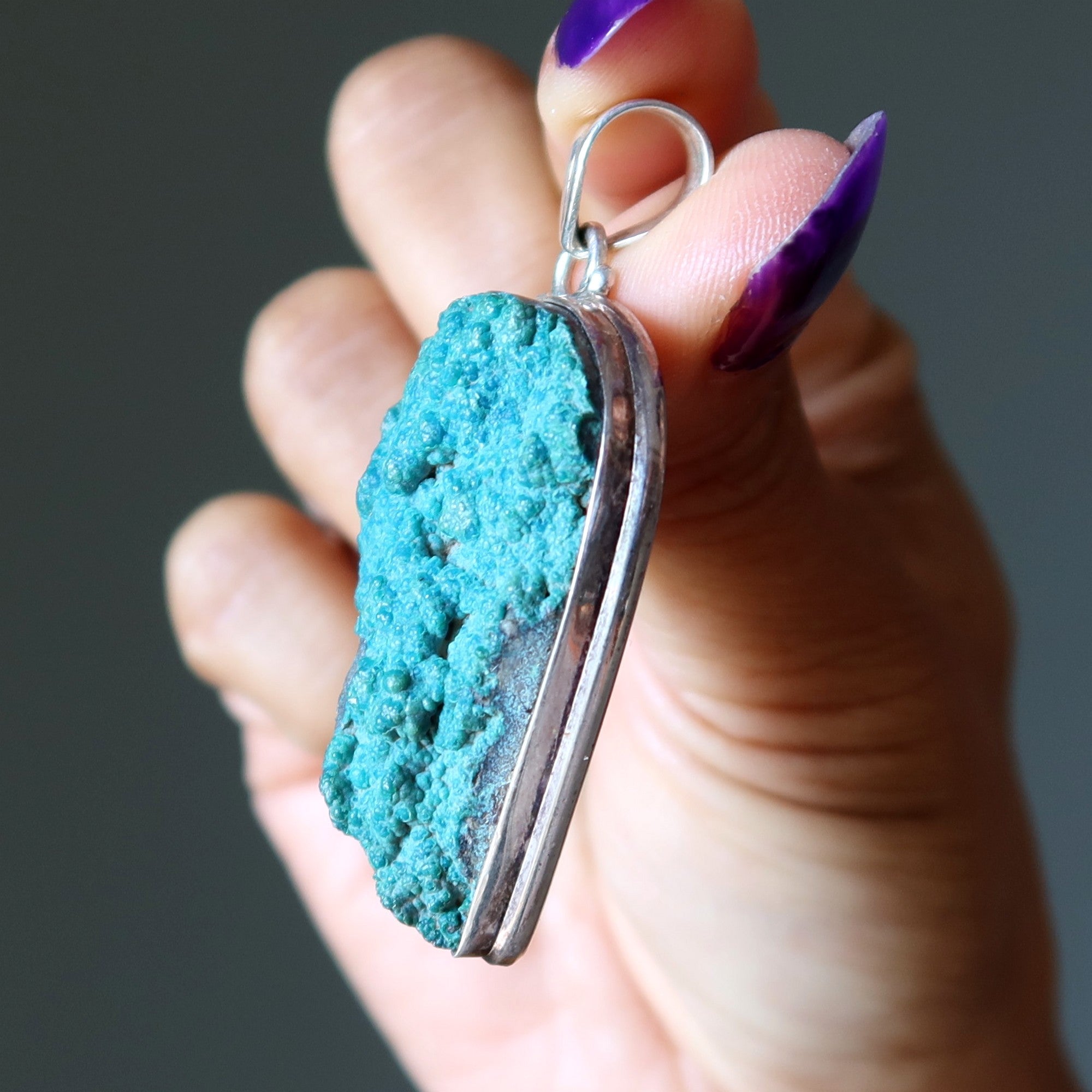 Pendentif chrysocolle, pierre précieuse bleue, argent sterling