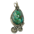 Chrysocolla pendant with cuprite Sonora gemstone set in sterling silver artisan swirl design
