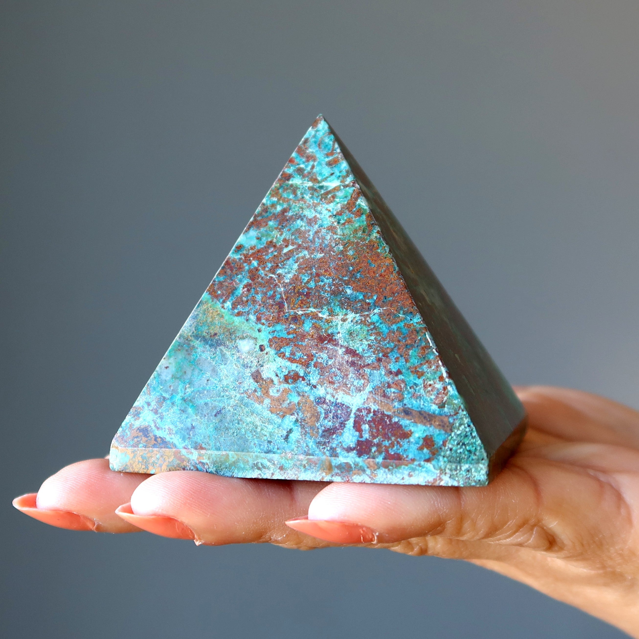 Pyramide Chrysocolle Amour Coloré Bleu Vert Rouge Cuprite Cristal