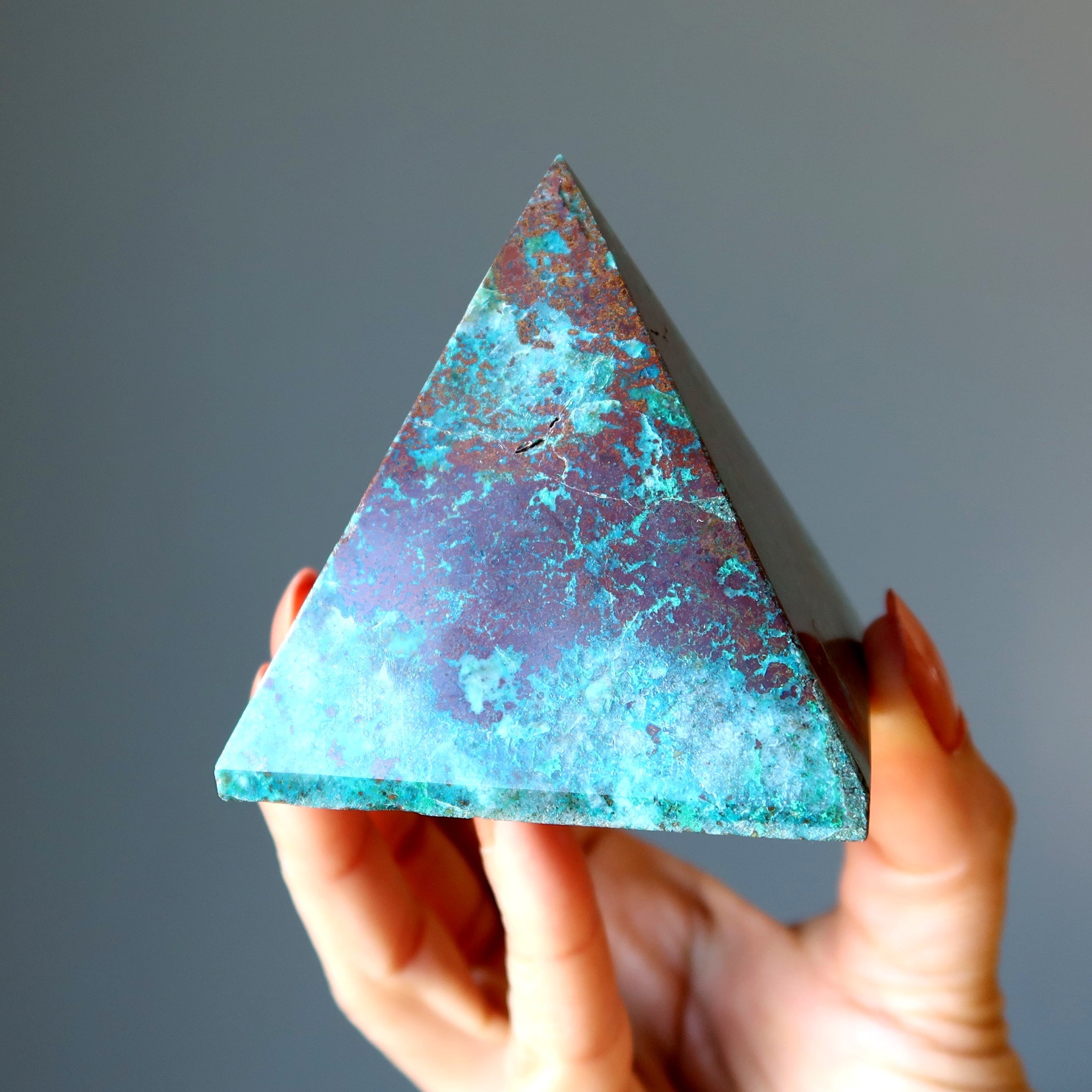Pyramide Chrysocolle Amour Coloré Bleu Vert Rouge Cuprite Cristal