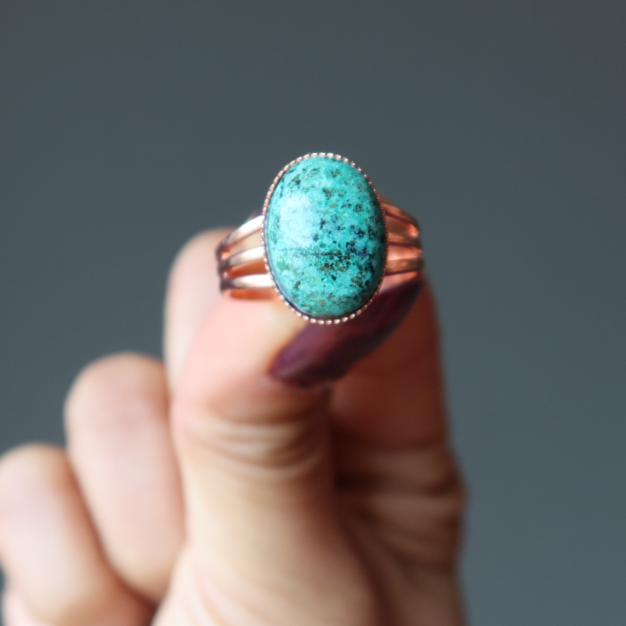 Chrysocolla Ring Sassy Gemstone Copper Adjustable