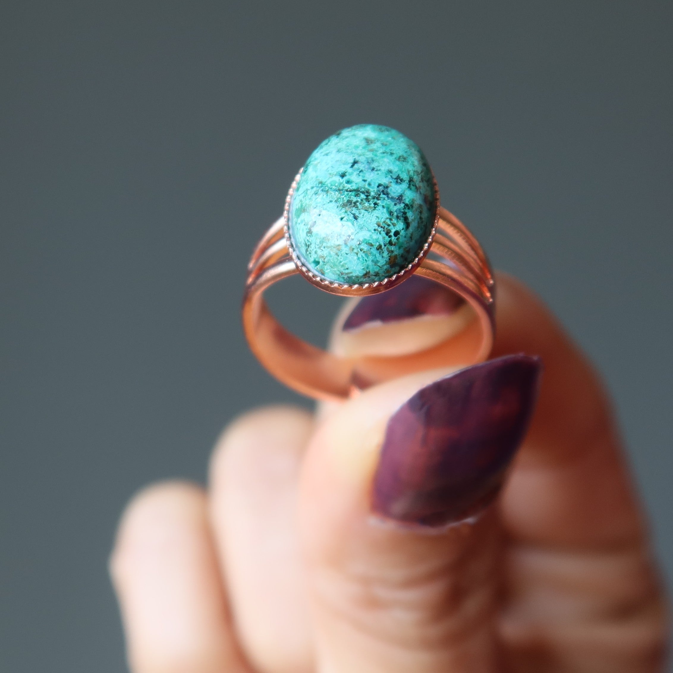 Chrysocolla Ring Sassy Gemstone Copper Adjustable