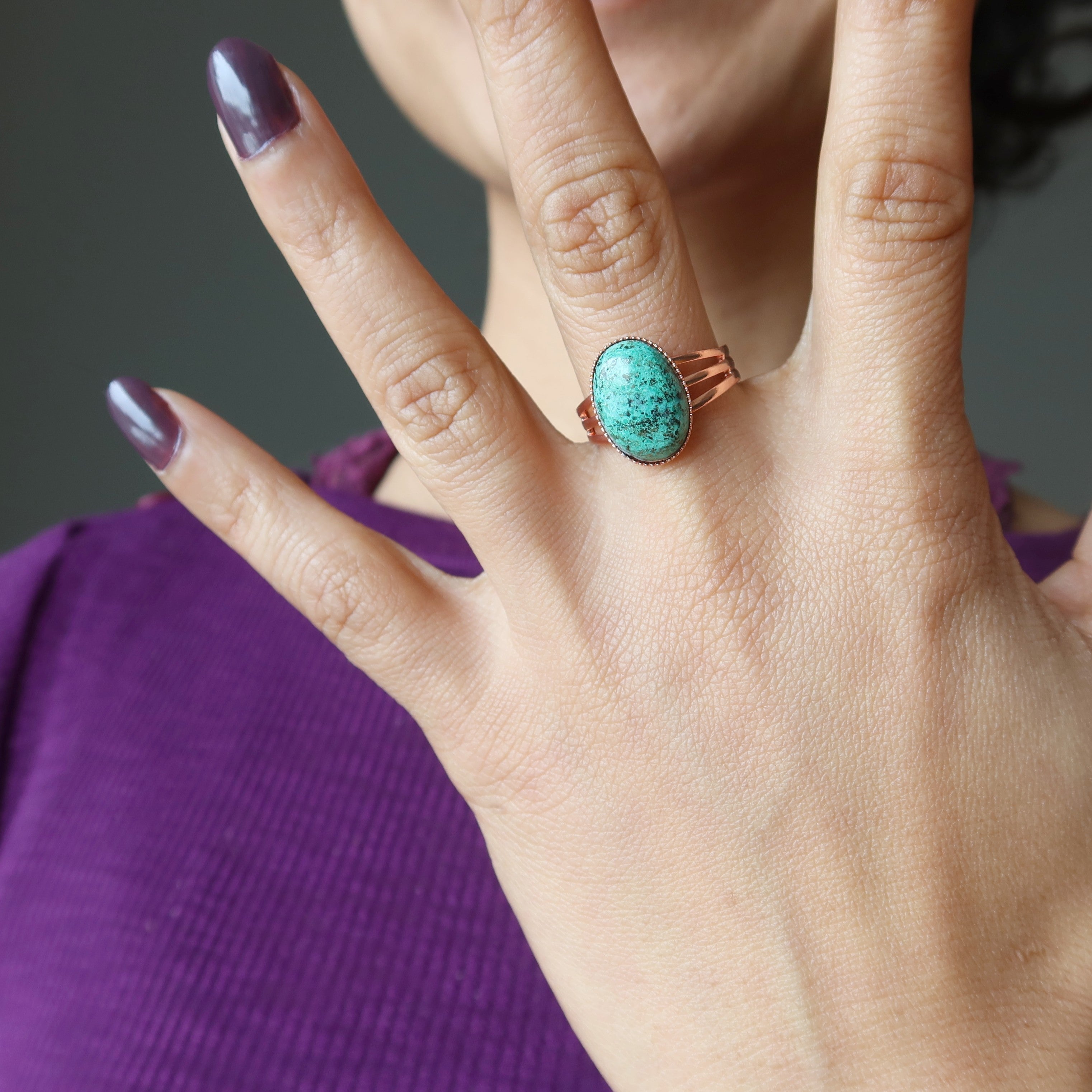 Chrysocolla Ring Sassy Gemstone Copper Adjustable